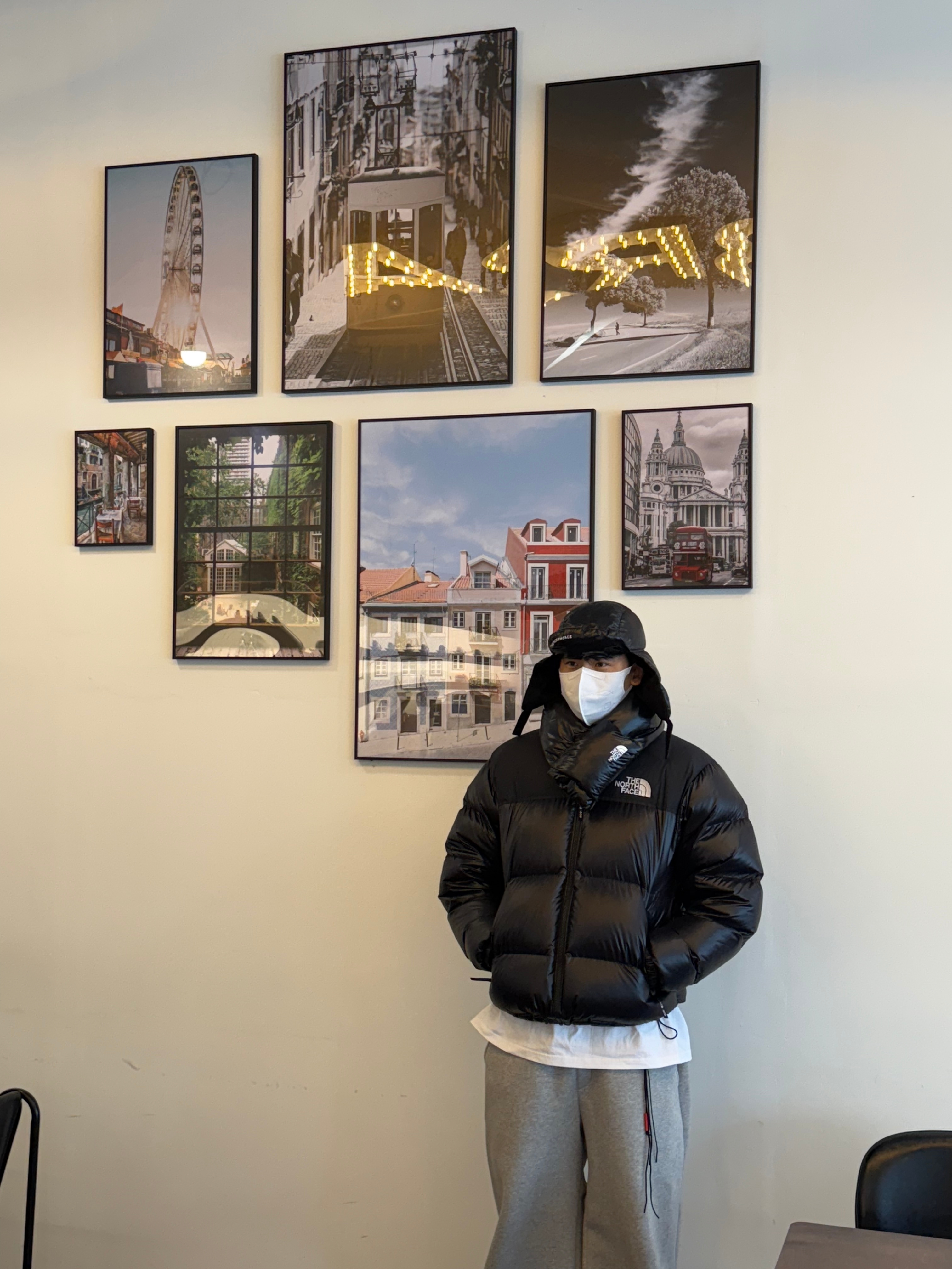 The North Face 1996 Eco Nuptse Jacket Black, The North Face T-Ball Muffler Black 착용 스타일