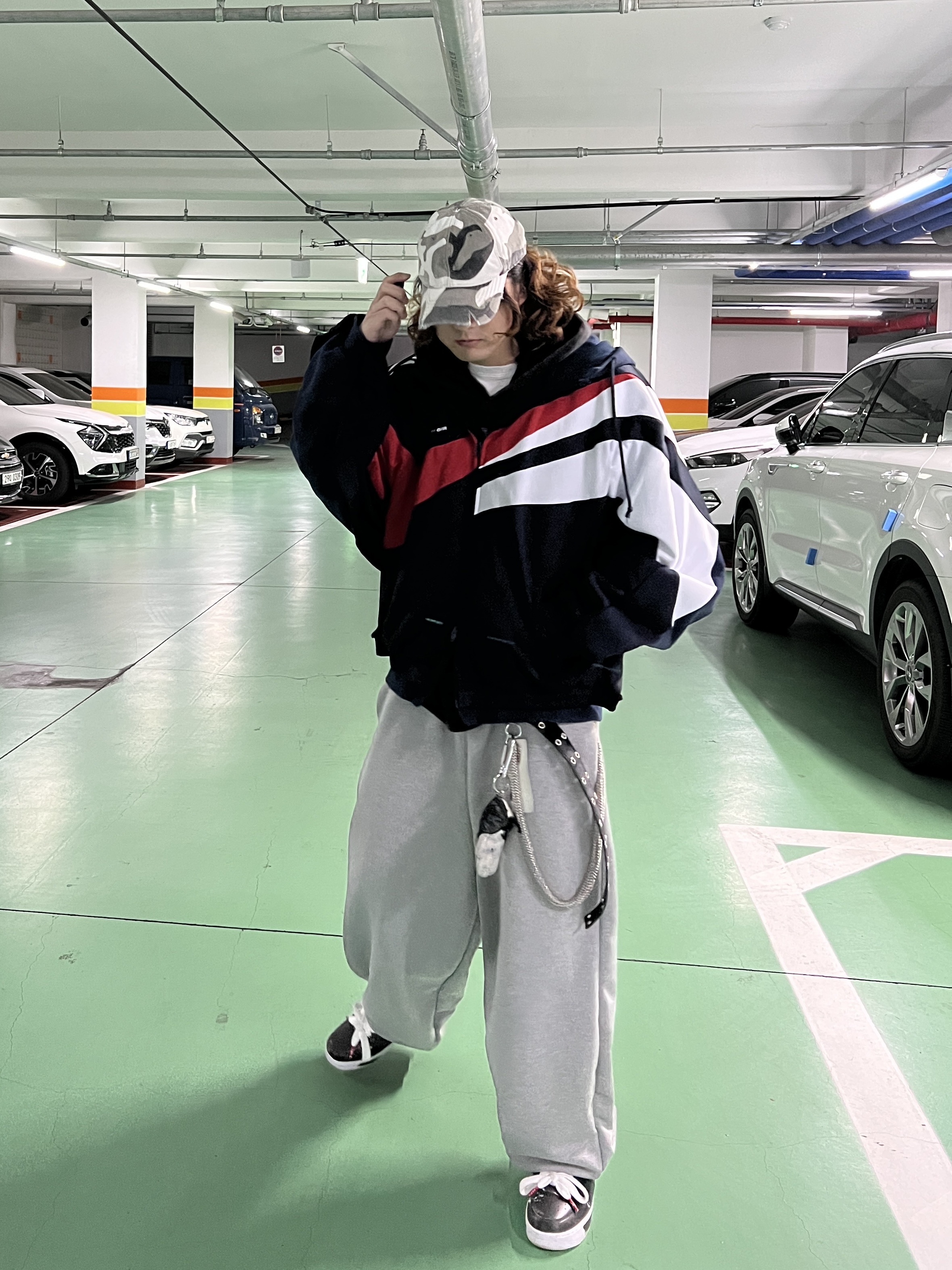 Project G/R Crashed Cap City Camo, Project G/R Hybrid Hooded Track Jacket Navy 착용 스타일 - 4