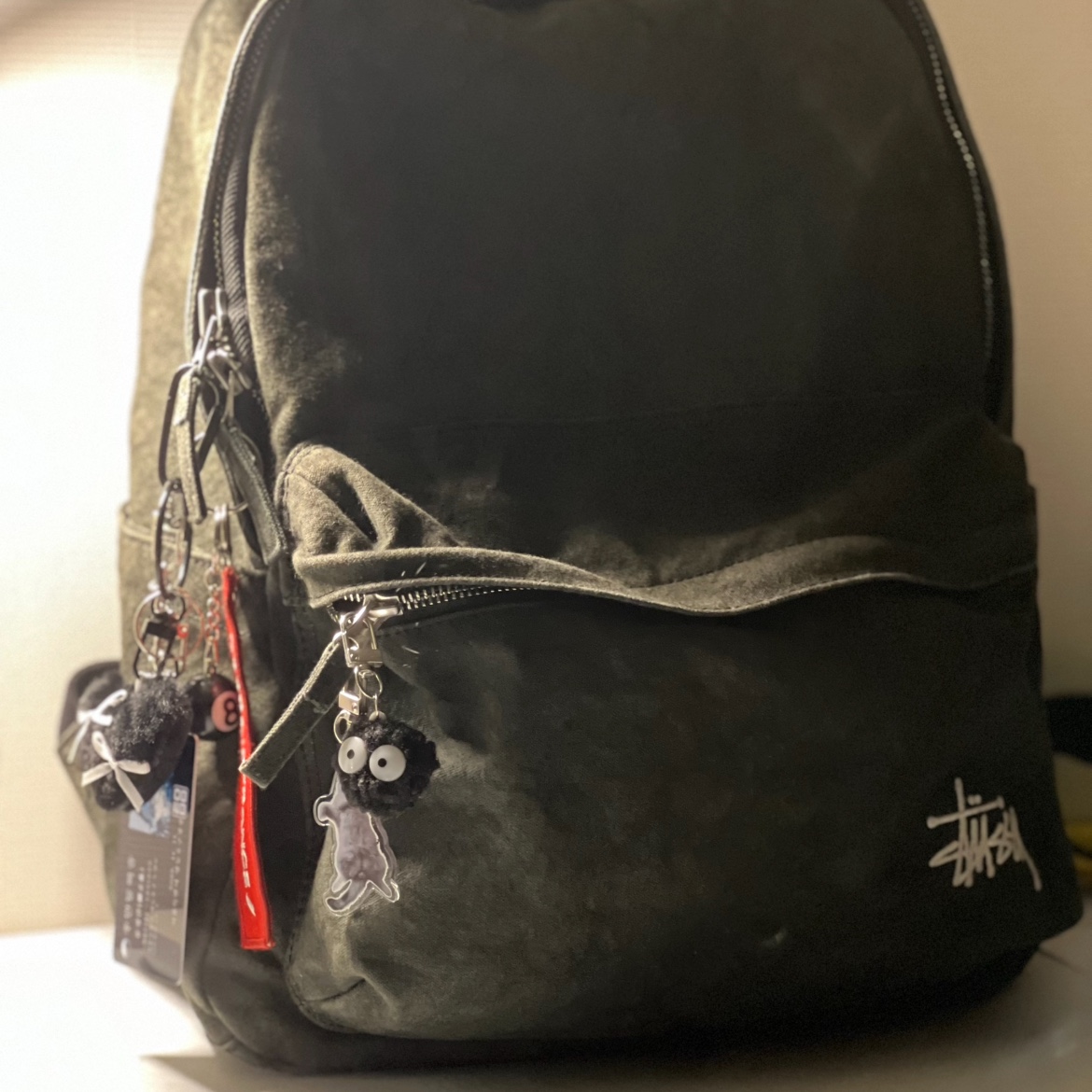 Stussy Canvas Backpack Washed Black 착용 스타일 - 2