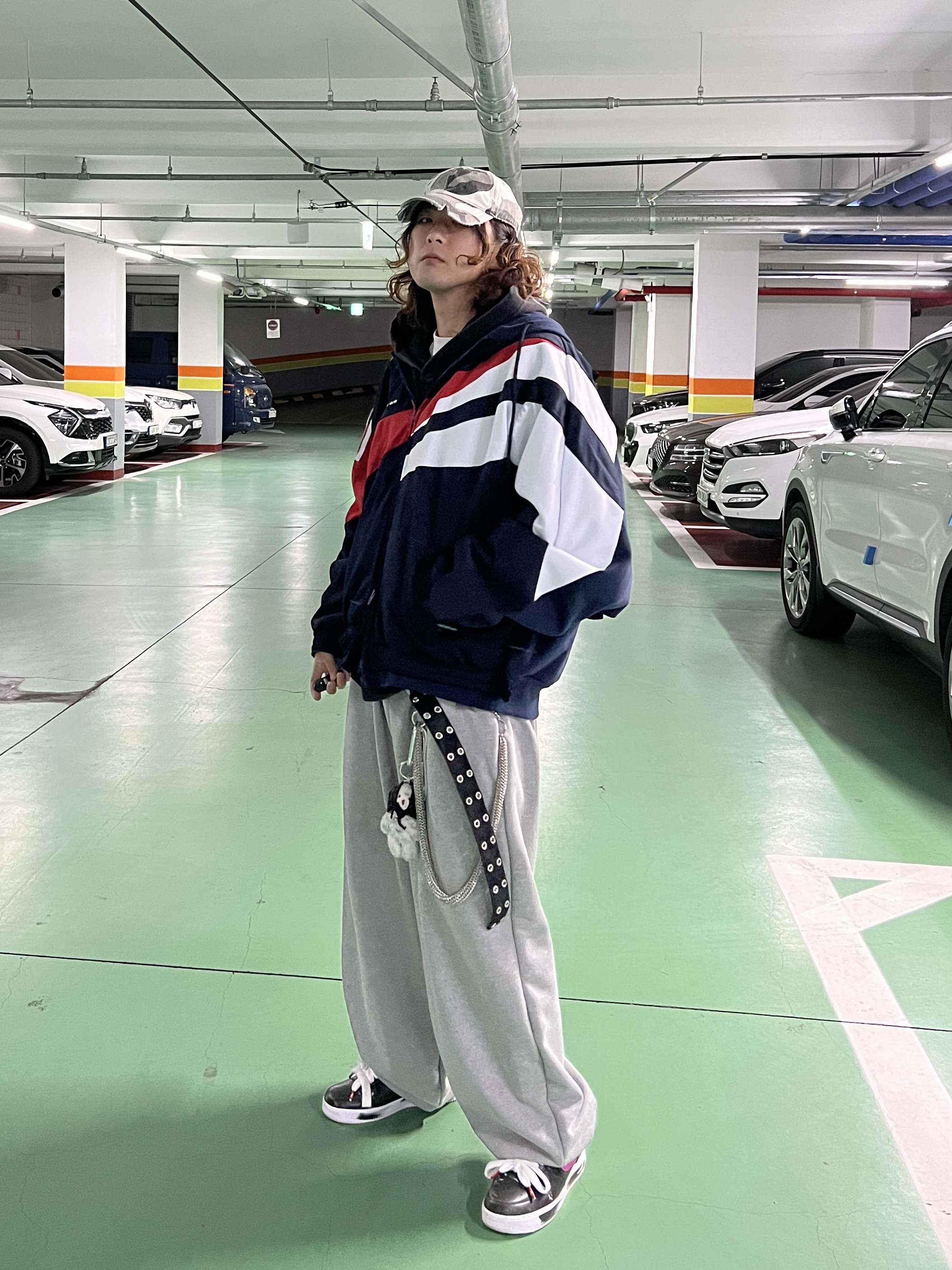 Project G/R Crashed Cap City Camo, Project G/R Hybrid Hooded Track Jacket Navy 착용 스타일 - 1