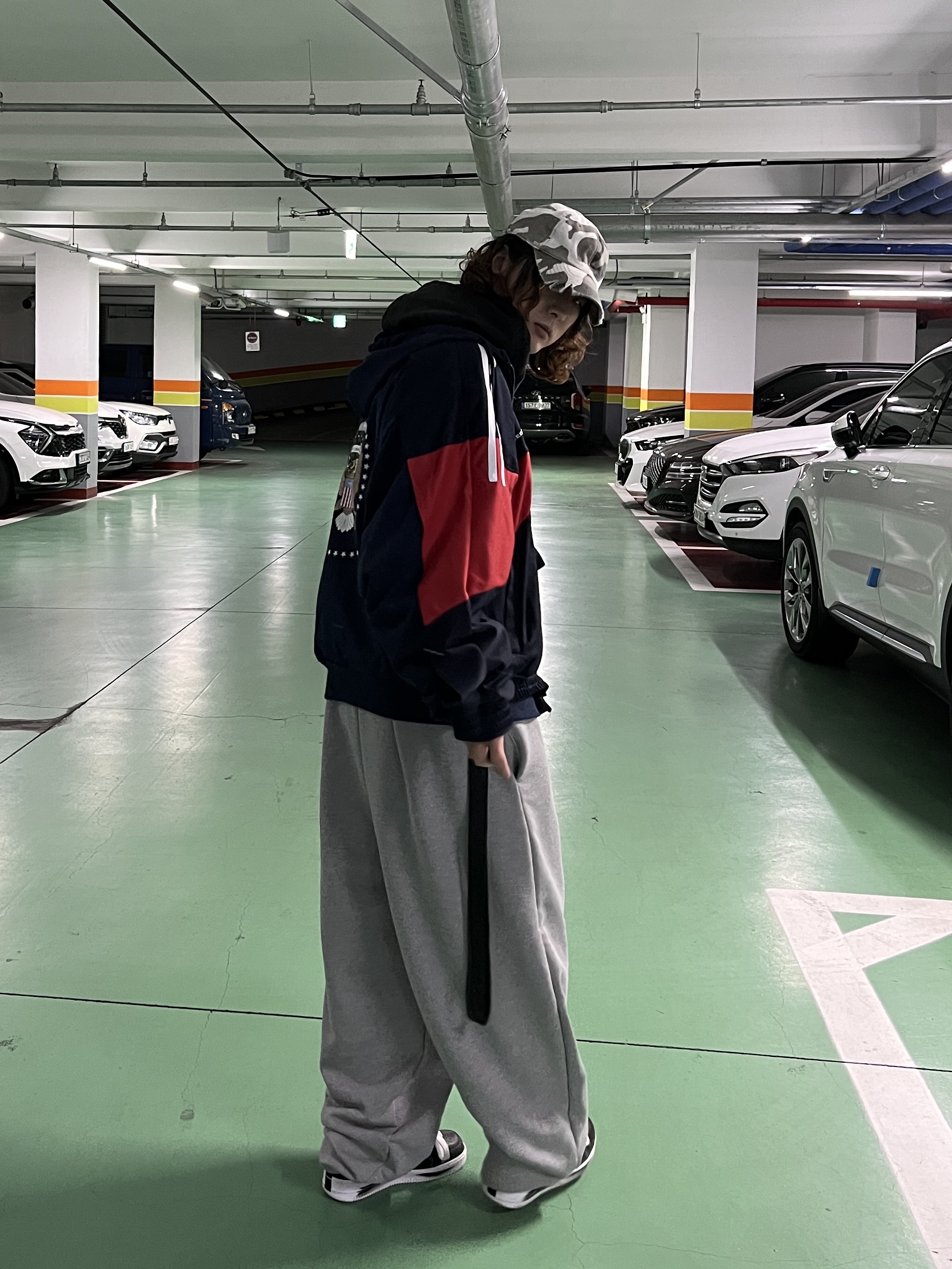 Project G/R Crashed Cap City Camo, Project G/R Hybrid Hooded Track Jacket Navy 착용 스타일 - 5