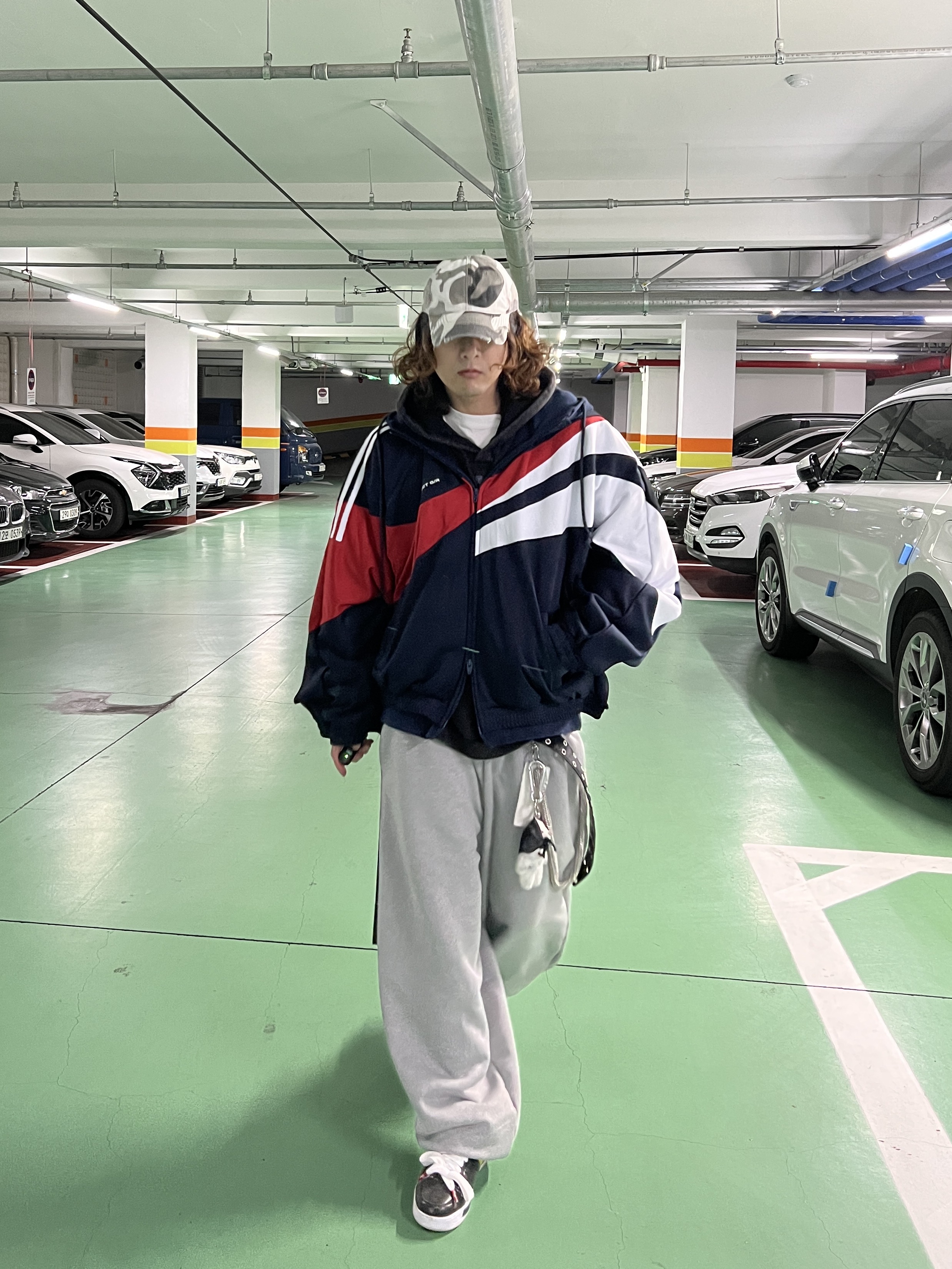 Project G/R Crashed Cap City Camo, Project G/R Hybrid Hooded Track Jacket Navy 착용 스타일 - 7