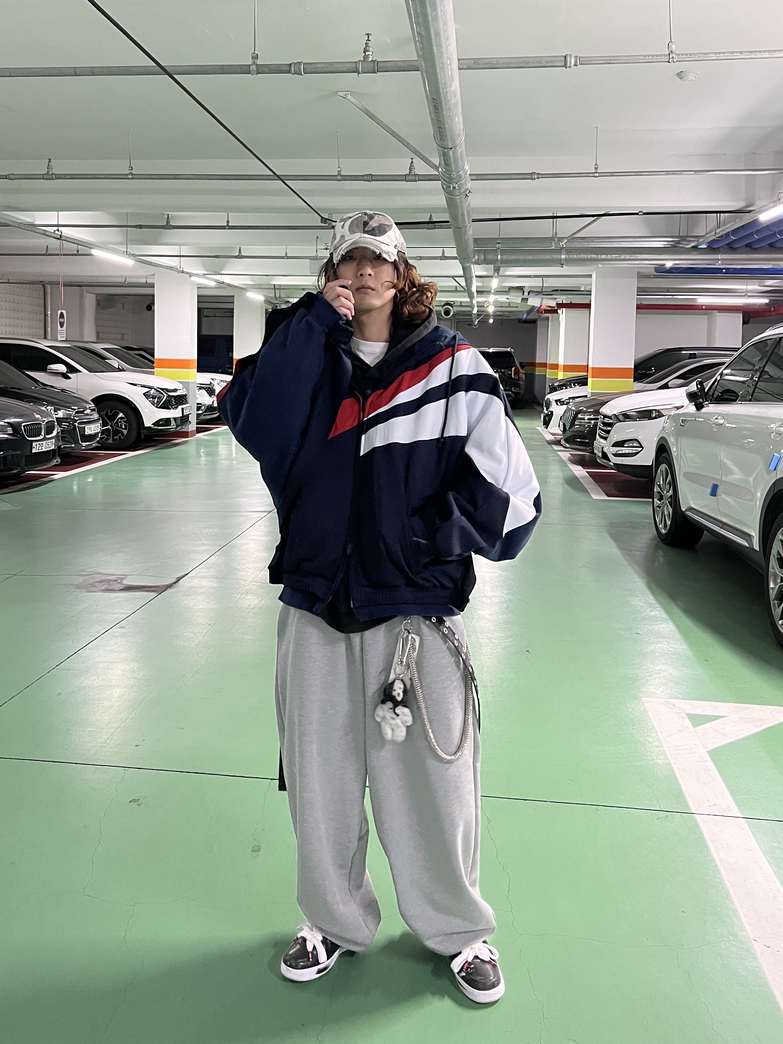 Project G/R Crashed Cap City Camo, Project G/R Hybrid Hooded Track Jacket Navy 착용 스타일 - 8