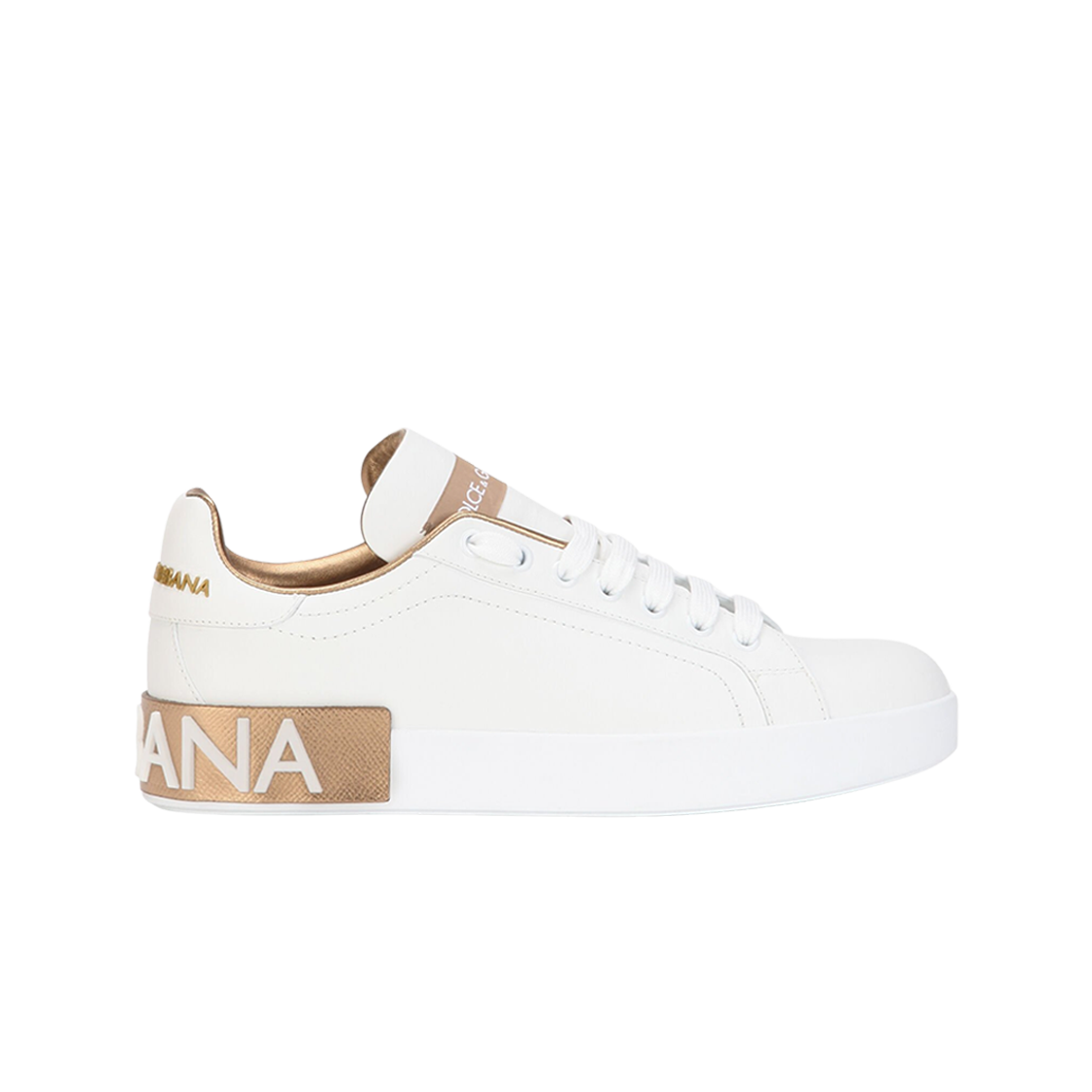 (W) 돌체 앤 가바나 카프스킨 포르토피노 스니커즈 골드((W) Dolce & Gabbana Calfskin Portofino Sneakers Gold)