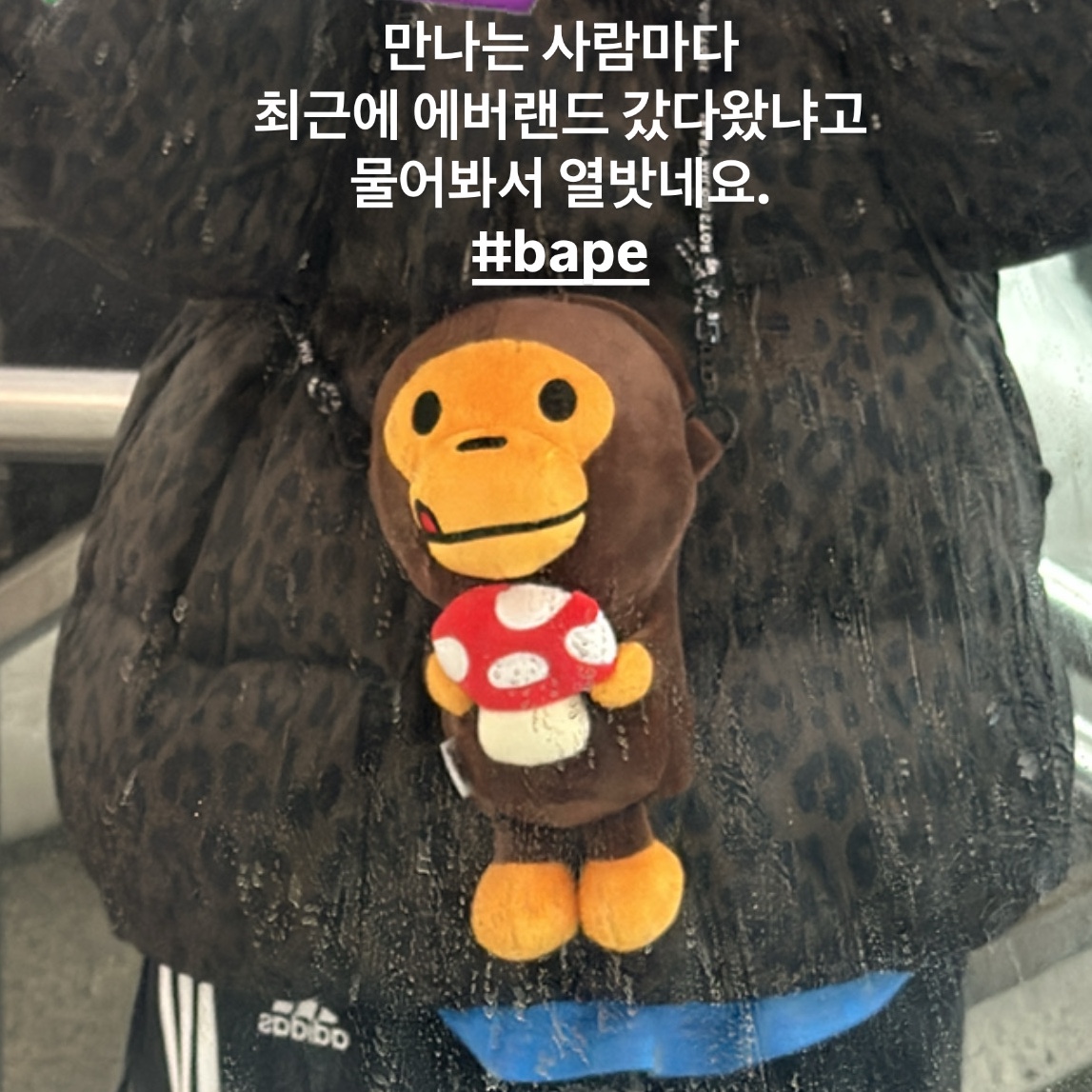 BAPE Baby Milo Plush Mobile Bag Brown 착용 스타일