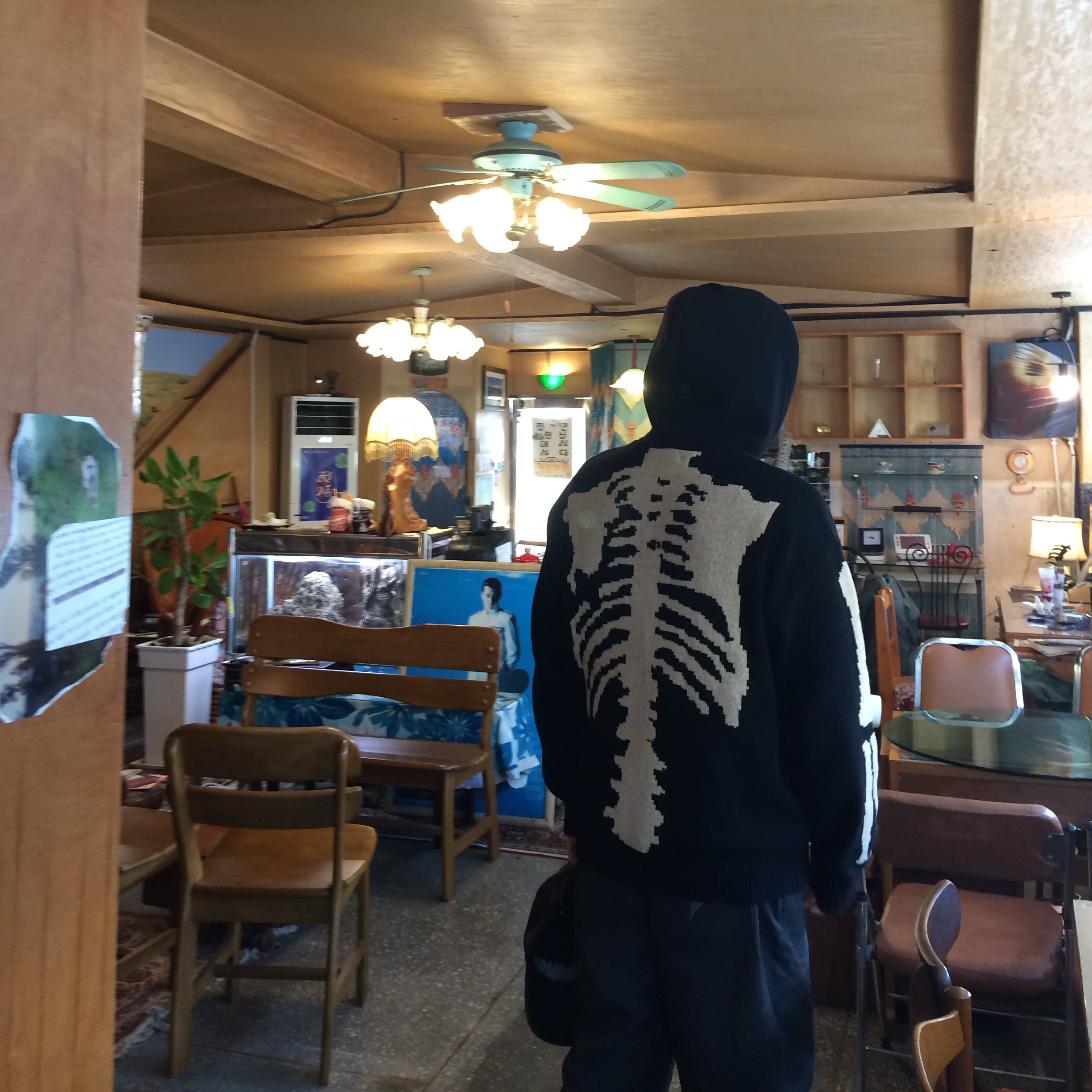 Kapital 5G Wool Bone Hooded Sweater Black 착용 스타일 - 2