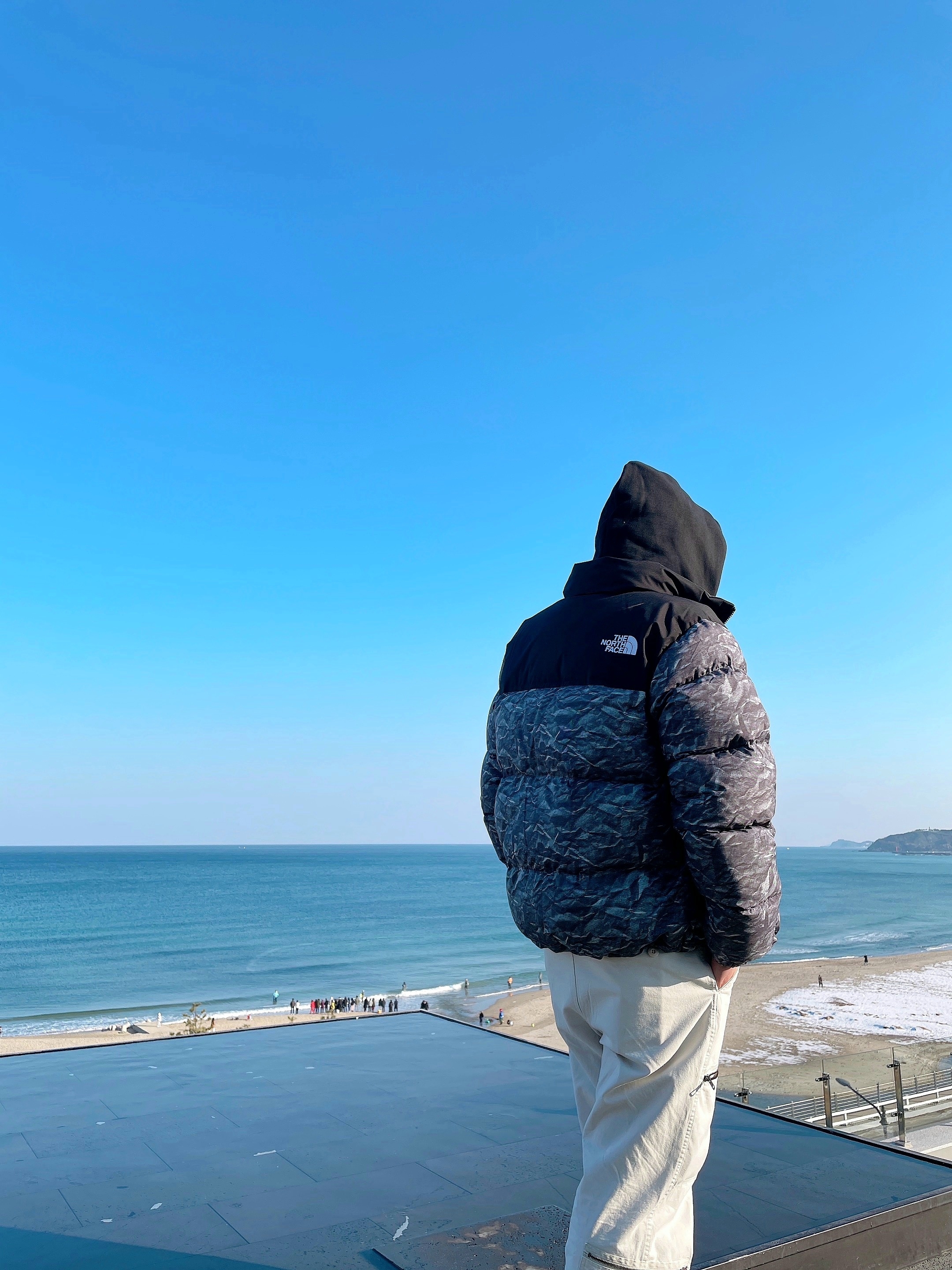 The North Face White Label Novelty Nuptse Down Jacket Gray, Nike x NBA Dunk Low Retro EMB Black and Chile Red 착용 스타일 - 2