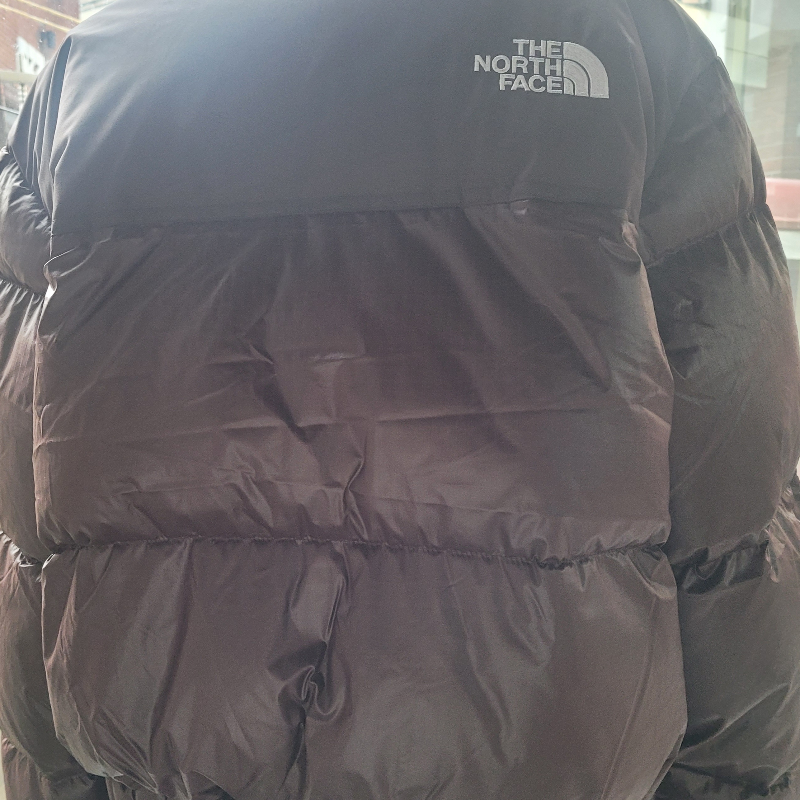 (W) The North Face White Label Novelty Nuptse RDS Down Jacket Cocoa Brown 착용 스타일 - 2