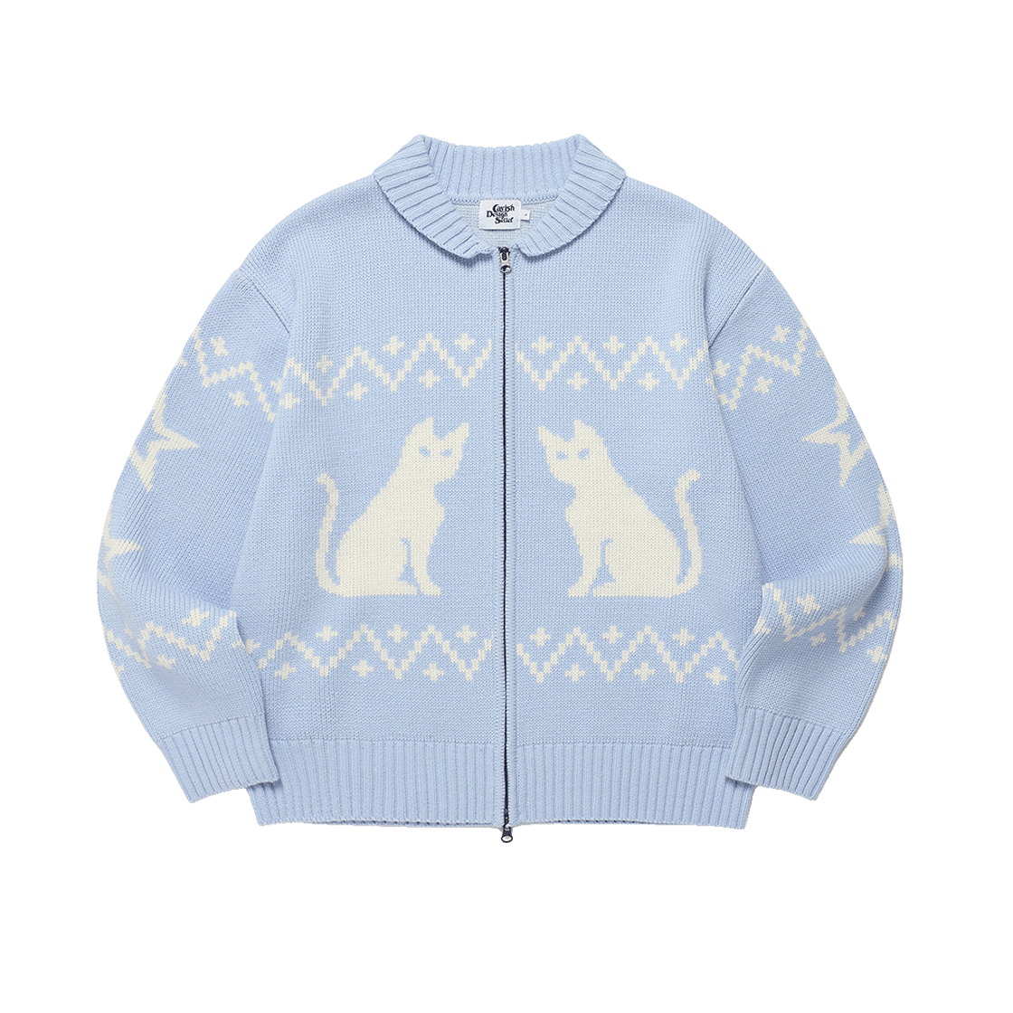 카비시 캣츠 집업 가디건 스카이블루(CAVISH Cats Zip Up Cardigan Sky Blue)