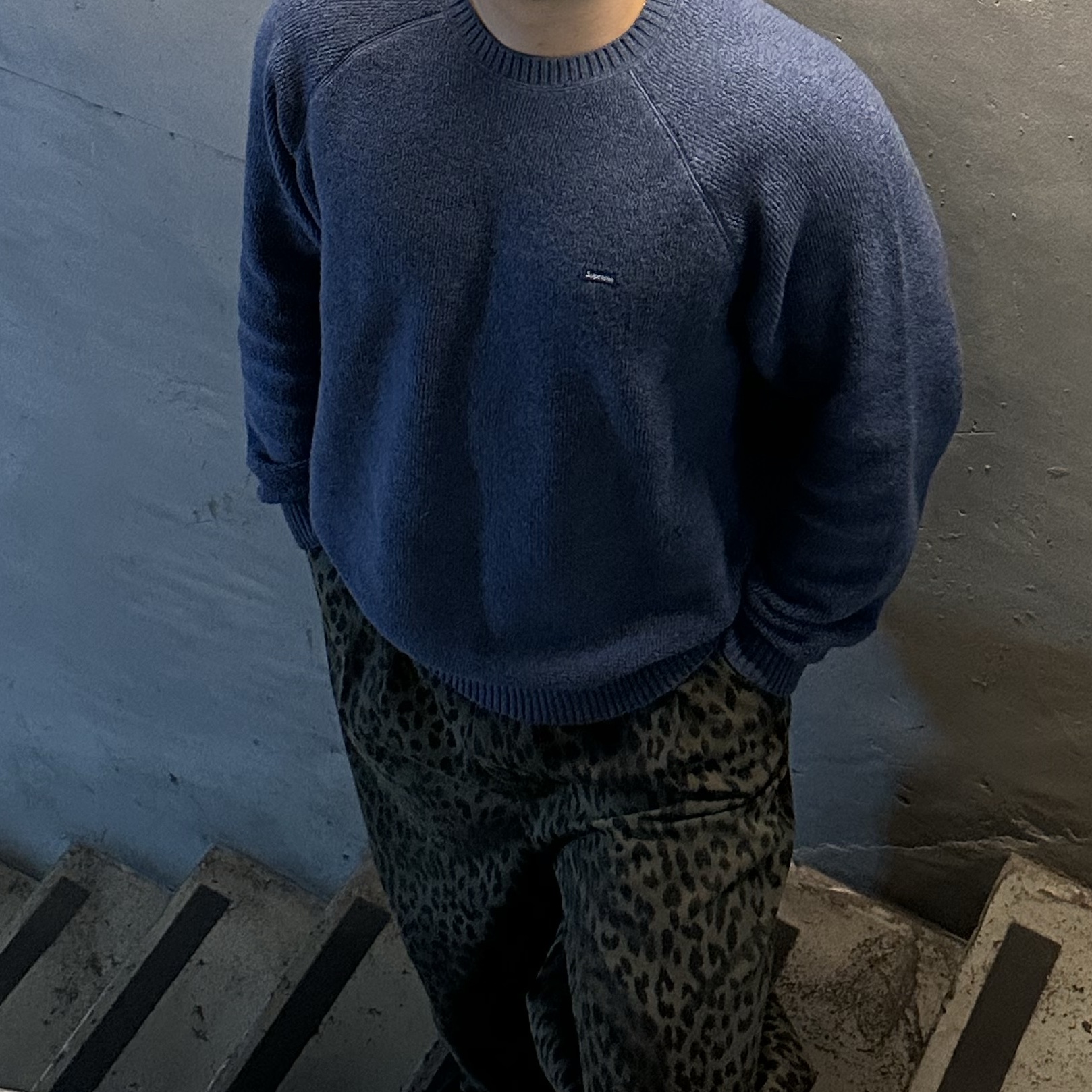 Supreme Terry Small Box Sweater Blue - 24FW 착용 스타일