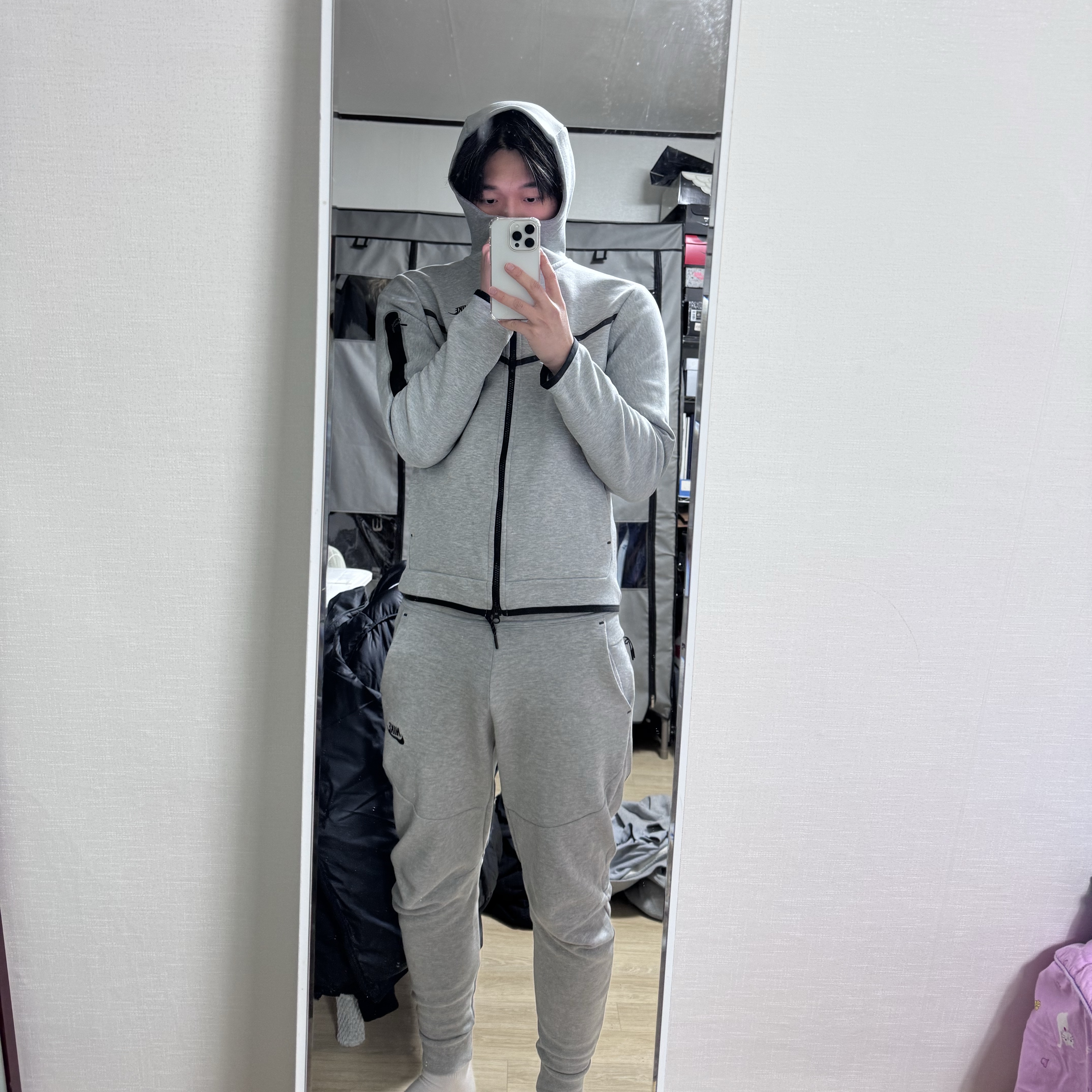 Nike NSW Tech Fleece Windrunner Full Zip Hoodie Dark Grey Heather - Asia, Nike NSW Tech Fleece Full Zip Hoodie Black - Asia 착용 스타일 - 1
