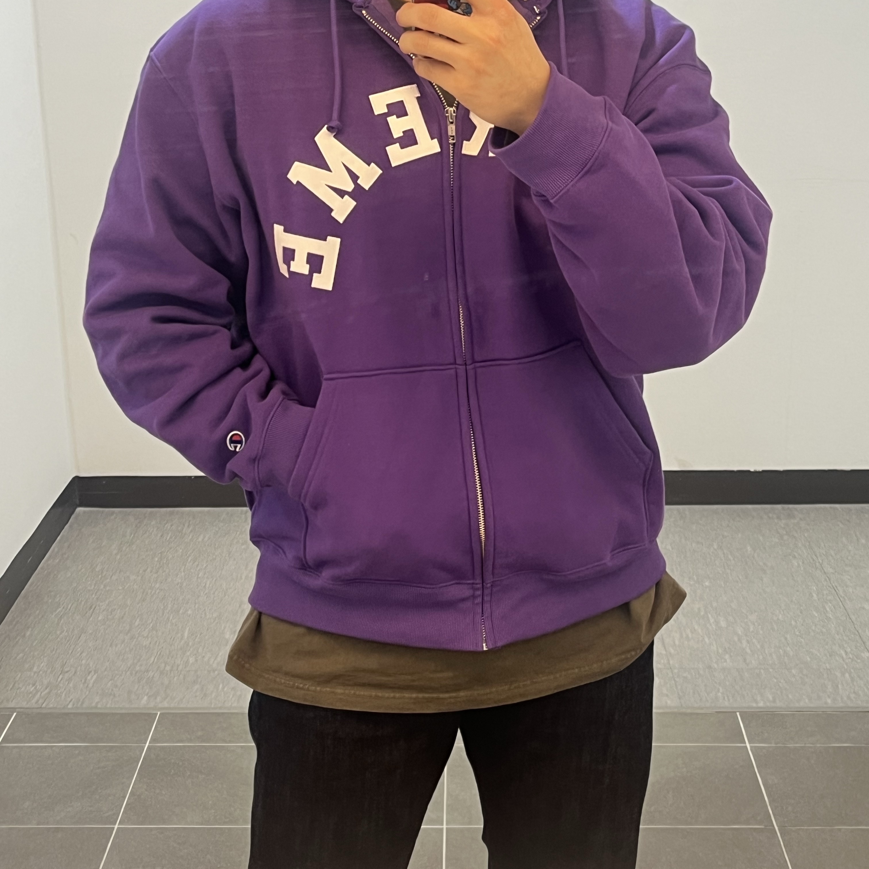 Supreme x Champion Zip Up Hooded Sweatshirt Purple - 24SS 착용 스타일