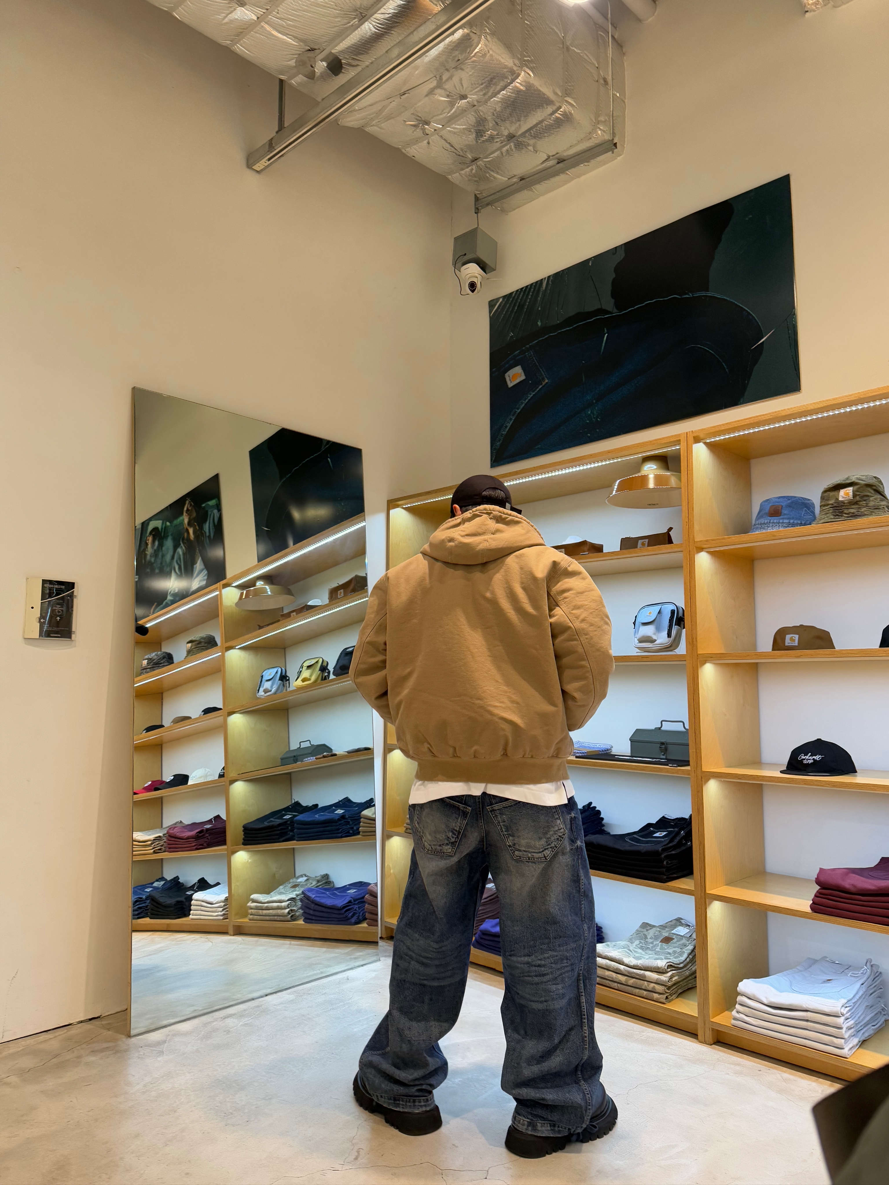 Carhartt WIP OG Active Jacket Peanut - Winter, Nonnod Double Pocket Japanese Denim Mid Blue 착용 스타일 - 1