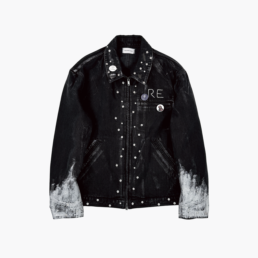 25-O001 BK Resurrection13 Painted Zip Up Work Jacket Black