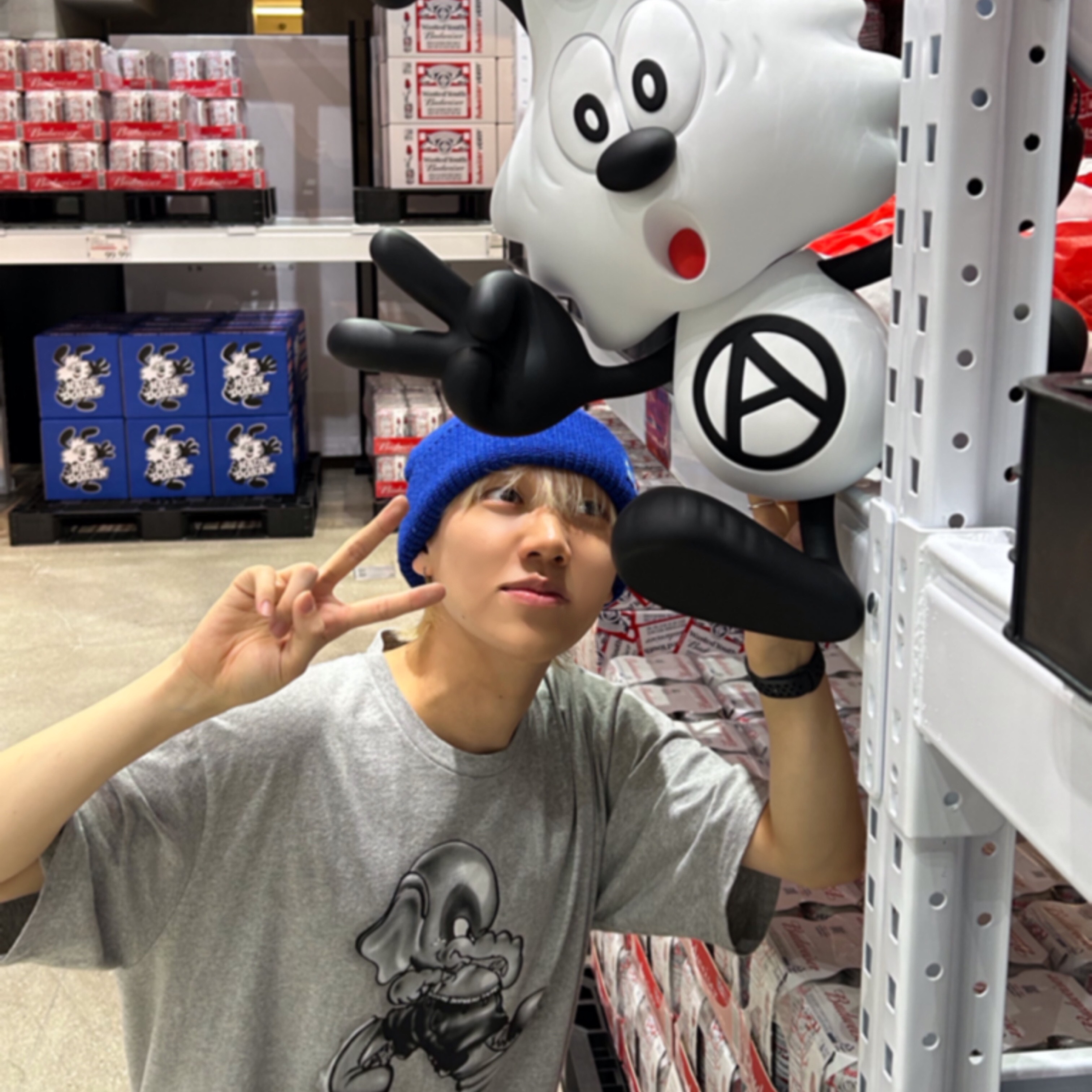 Supreme Elephant T-Shirt Heather Grey - 22FW, Ader Error Sig; TRS Tag Beanie 02 Z-Blue 착용 스타일