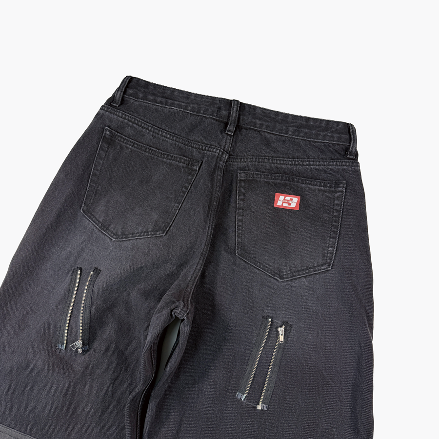 레저렉션13 패치워크 지퍼 디테일 팬츠 블랙(Resurrection13 Patchwork Zipper Detail Pants Black) - 5
