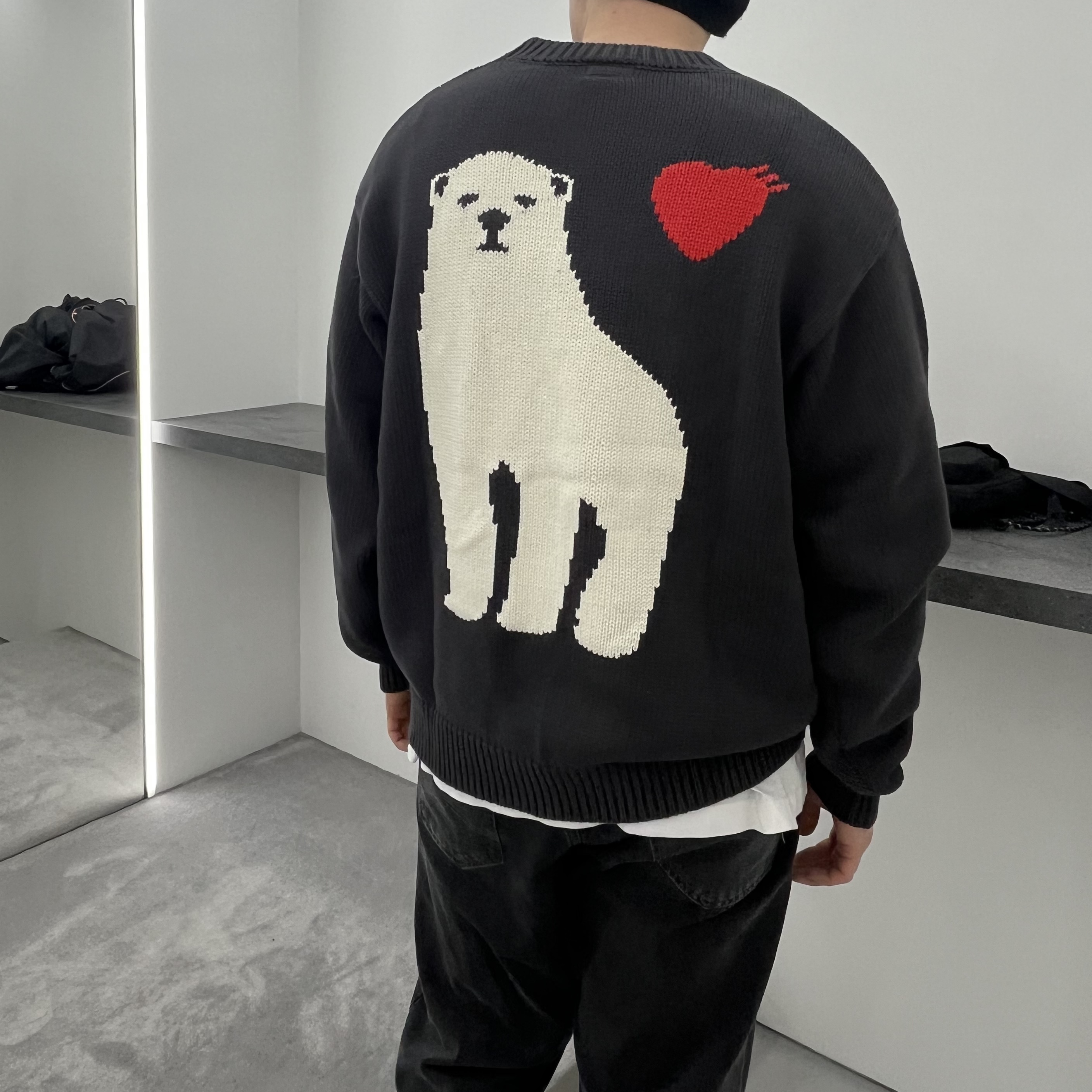 Human Made Low Gauge Knit Sweater Charcoal 착용 스타일