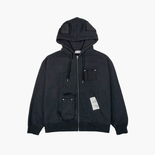 25-O002 BK Resurrection13 Patchwork Magazine 2way Zip Up Hoodie Black
