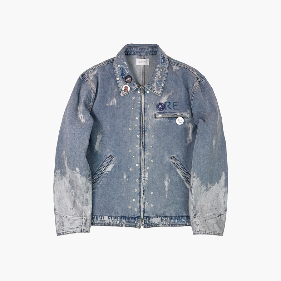 25-O001 DE Resurrection13 Painted Zip Up Work Jacket Denim