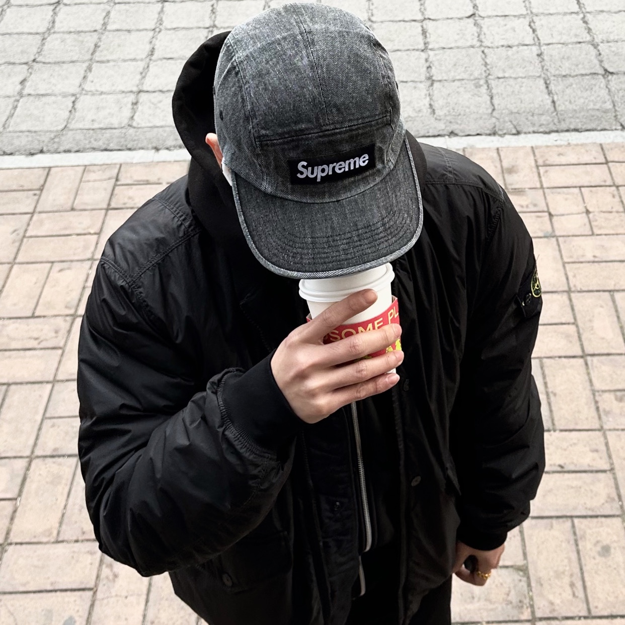 Supreme Coated Denim Camp Cap Black - 24SS 착용 스타일