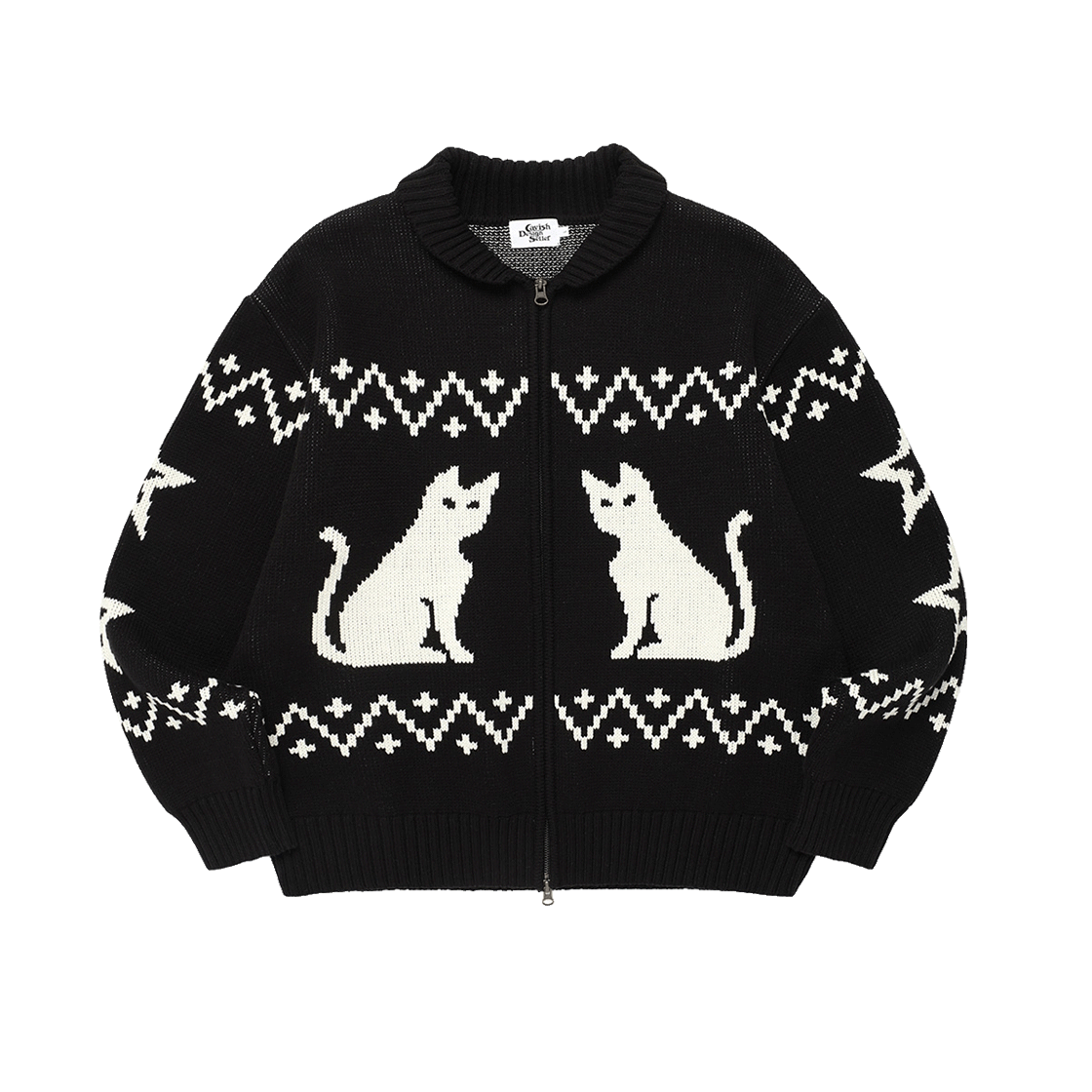 카비시 캣츠 집업 가디건 블랙(CAVISH Cats Zip Up Cardigan Black)