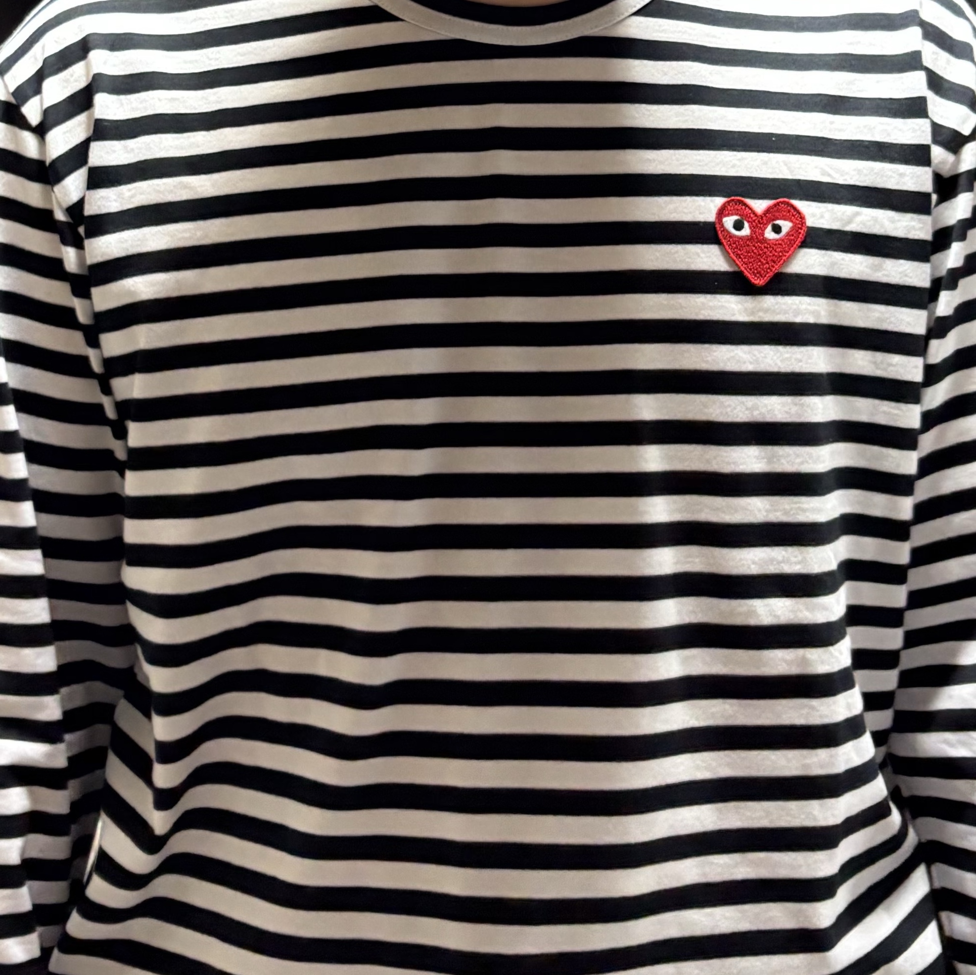 Play Comme des Garcons Striped LS T-Shirt Black White 착용 스타일