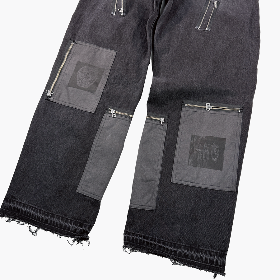 레저렉션13 패치워크 지퍼 디테일 팬츠 블랙(Resurrection13 Patchwork Zipper Detail Pants Black) - 4