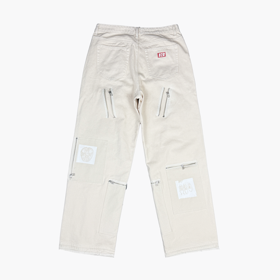 레저렉션13 패치워크 지퍼 디테일 팬츠 크림(Resurrection13 Patchwork Zipper Detail Pants Cream) - 2