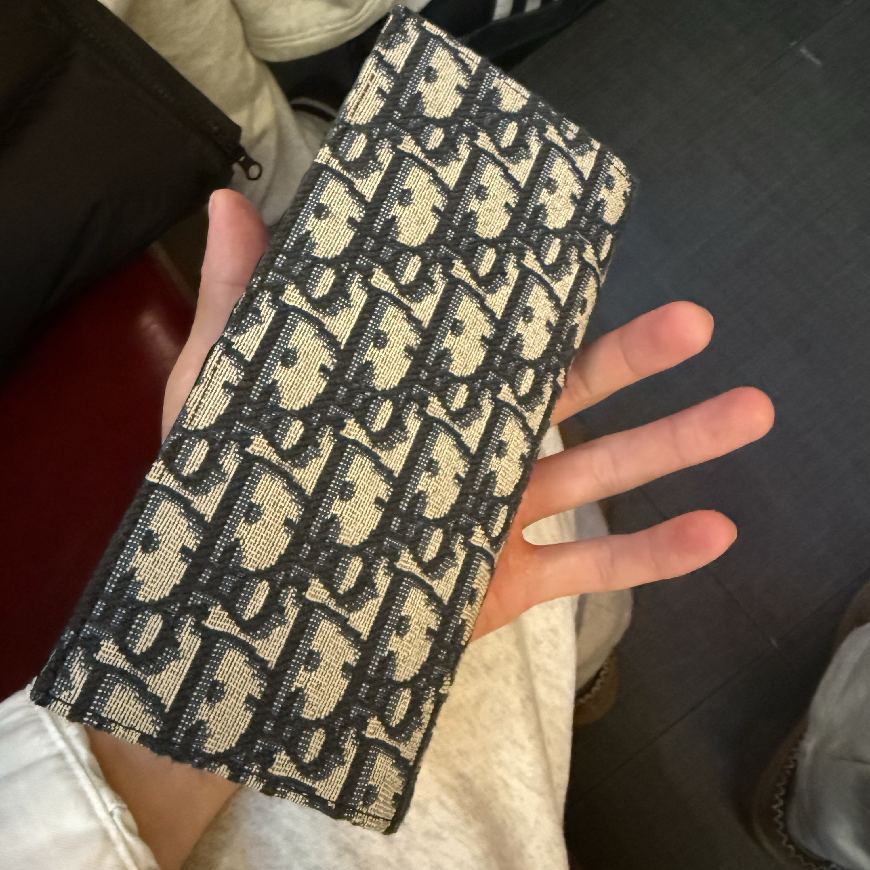 Dior Vertical Long Wallet Beige & Black Dior Oblique Jacquard 착용 스타일 - 2