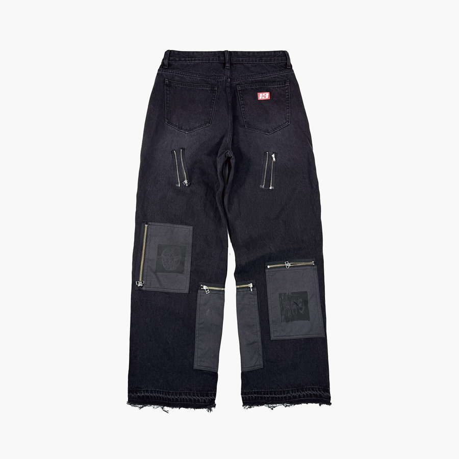 레저렉션13 패치워크 지퍼 디테일 팬츠 블랙(Resurrection13 Patchwork Zipper Detail Pants Black) - 2