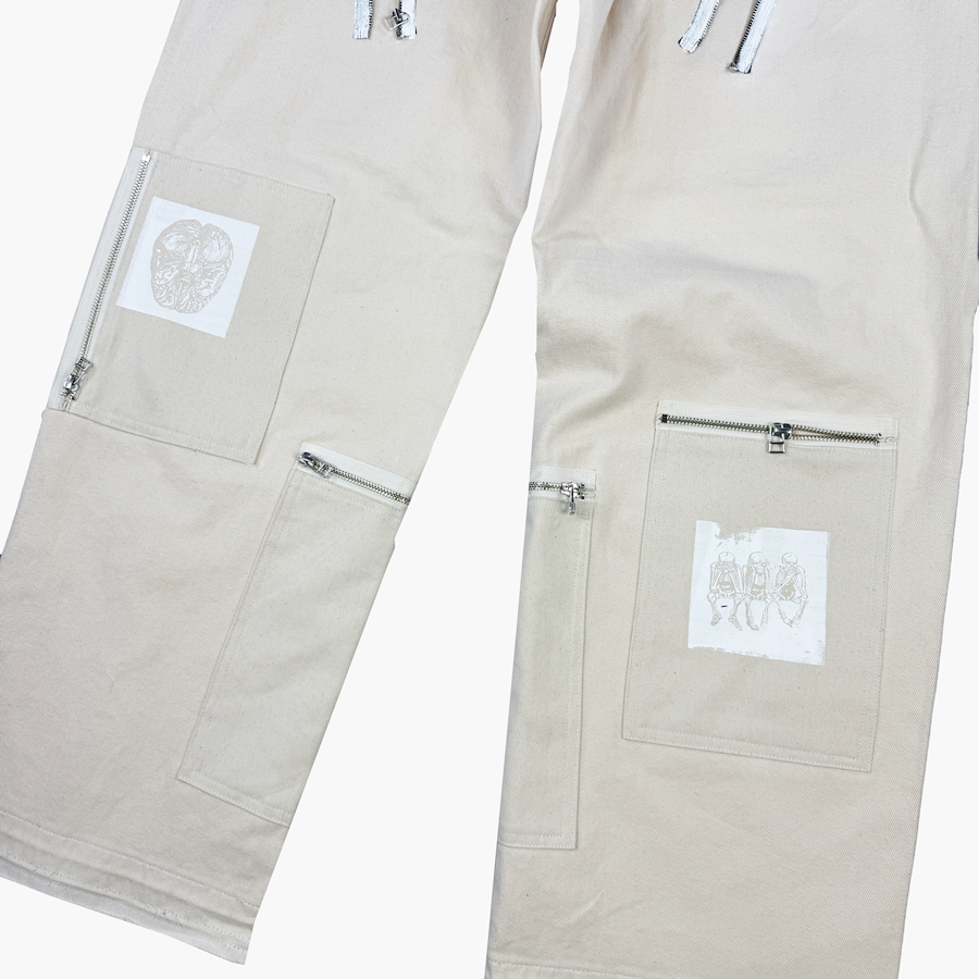 레저렉션13 패치워크 지퍼 디테일 팬츠 크림(Resurrection13 Patchwork Zipper Detail Pants Cream) - 5