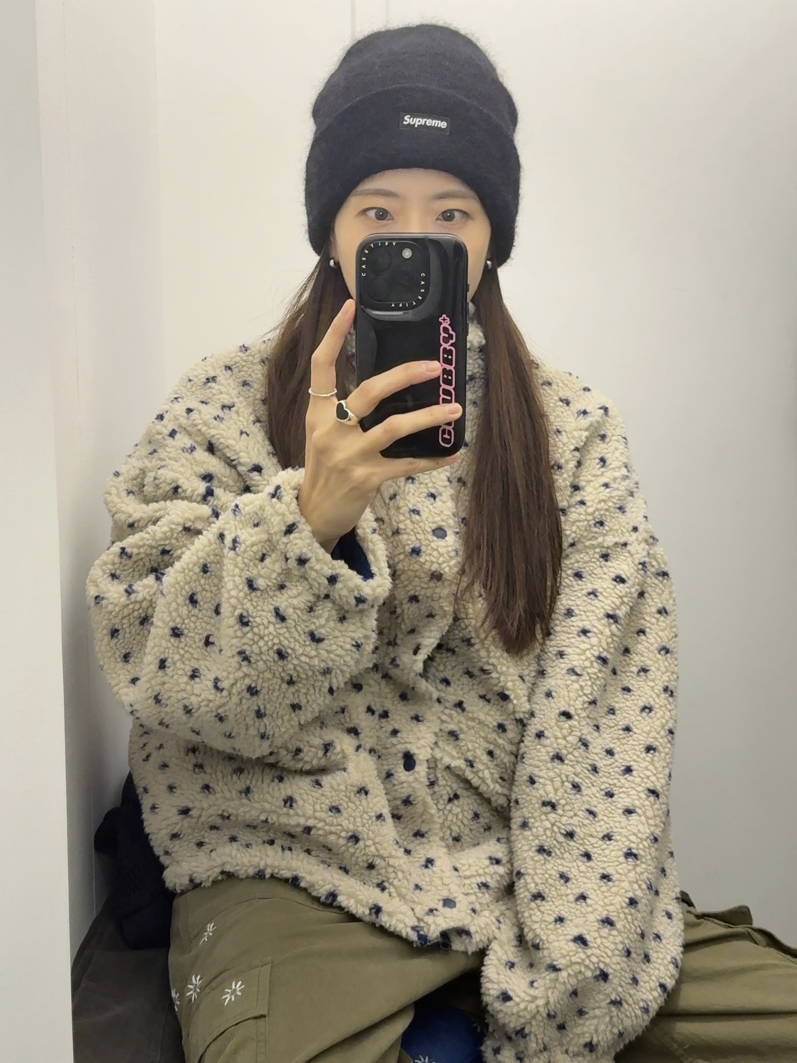 Supreme Mohair Beanie Black - 23FW, Fritur Dot Fleece Jacket Ivory_F244JP01 착용 스타일 - 4