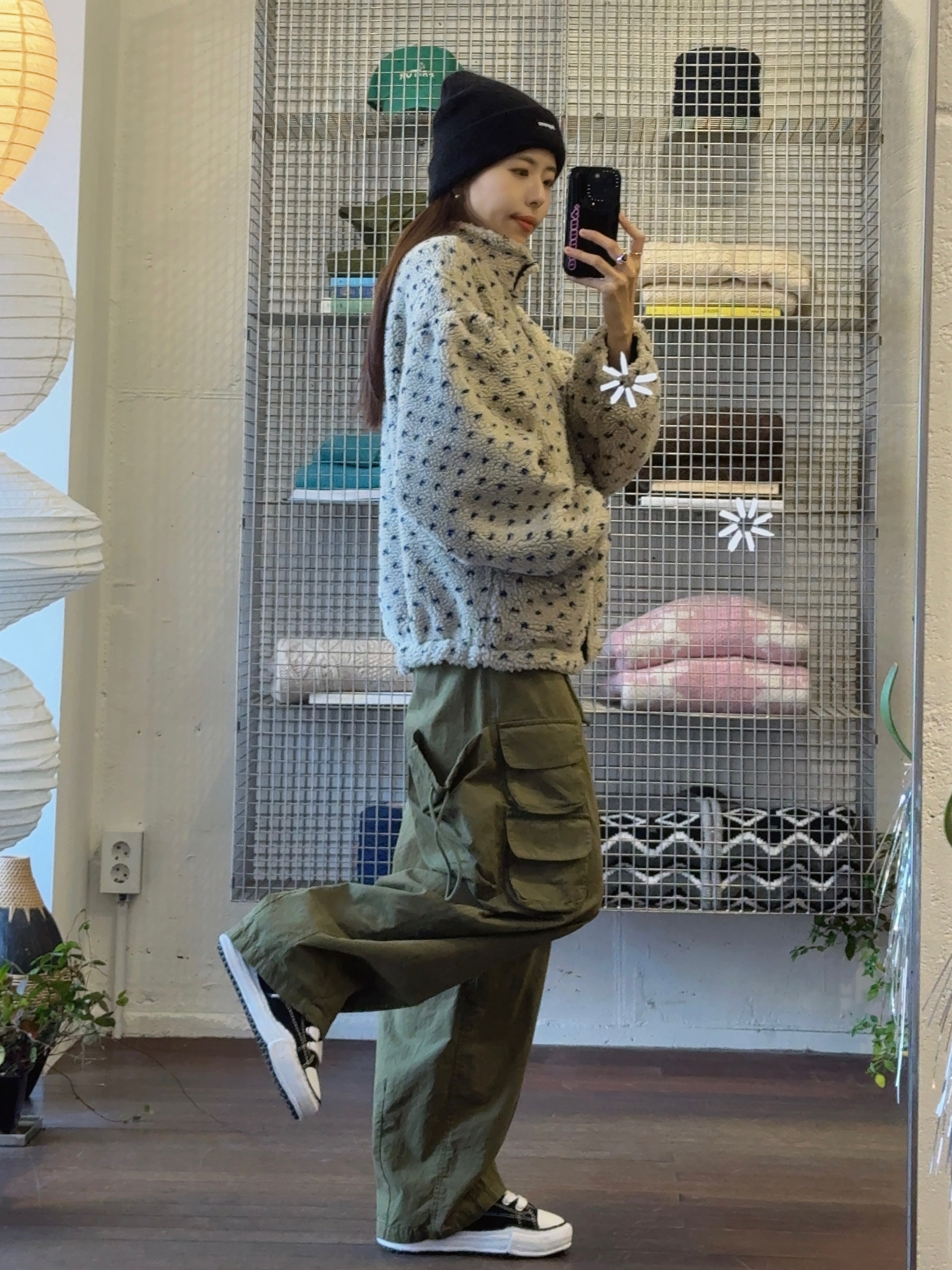 Supreme Mohair Beanie Black - 23FW, Fritur Dot Fleece Jacket Ivory_F244JP01 착용 스타일 - 1