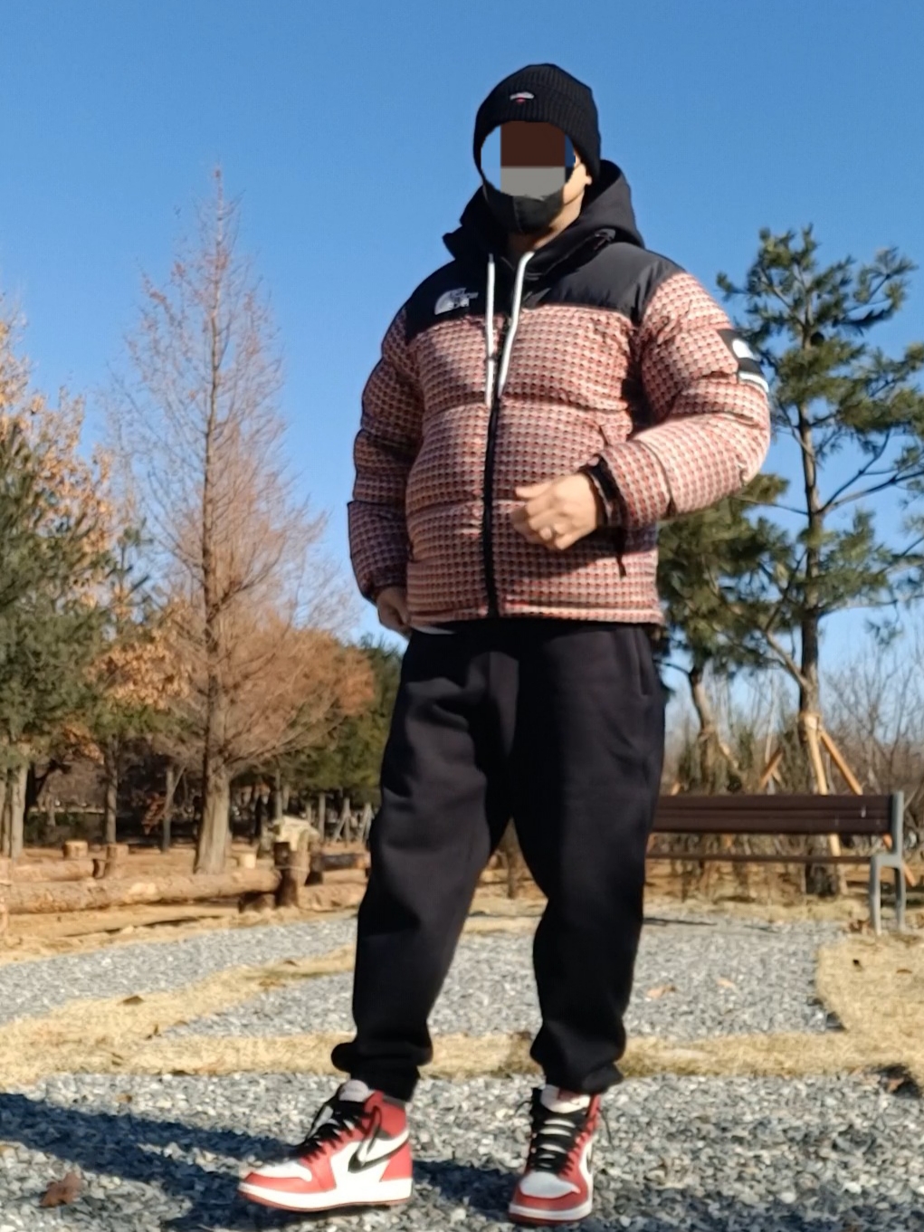 Supreme x The North Face Studded Nuptse Jacket Red - 21SS, Jordan 1 Retro High OG Chicago 2022 착용 스타일 - 2