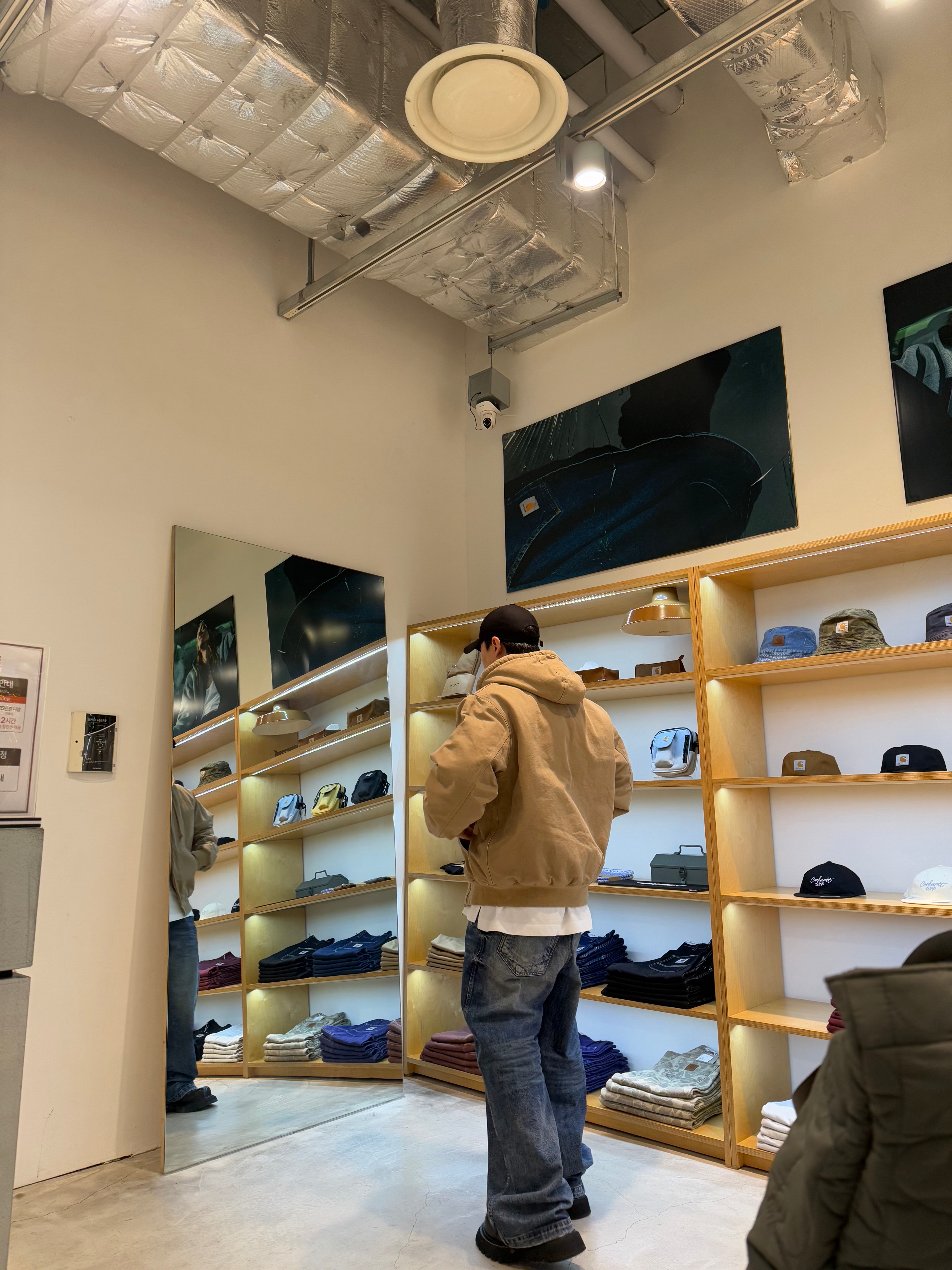 Carhartt WIP OG Active Jacket Peanut - Winter, Nonnod Double Pocket Japanese Denim Mid Blue 착용 스타일 - 2