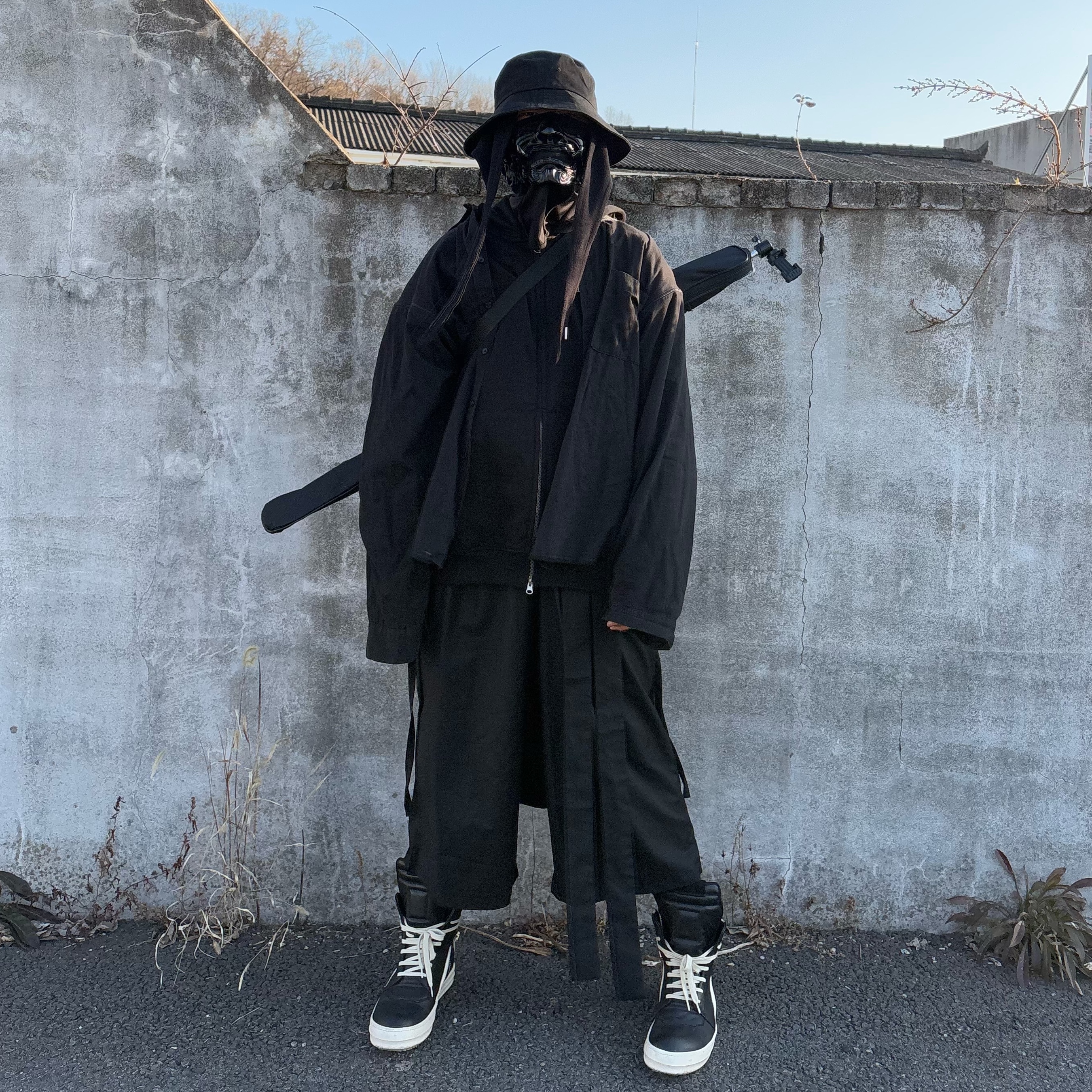 Rick Owens Geobasket Full Grain Calf Leather Strobe Sneakers Black Milk White 착용 스타일 - 2