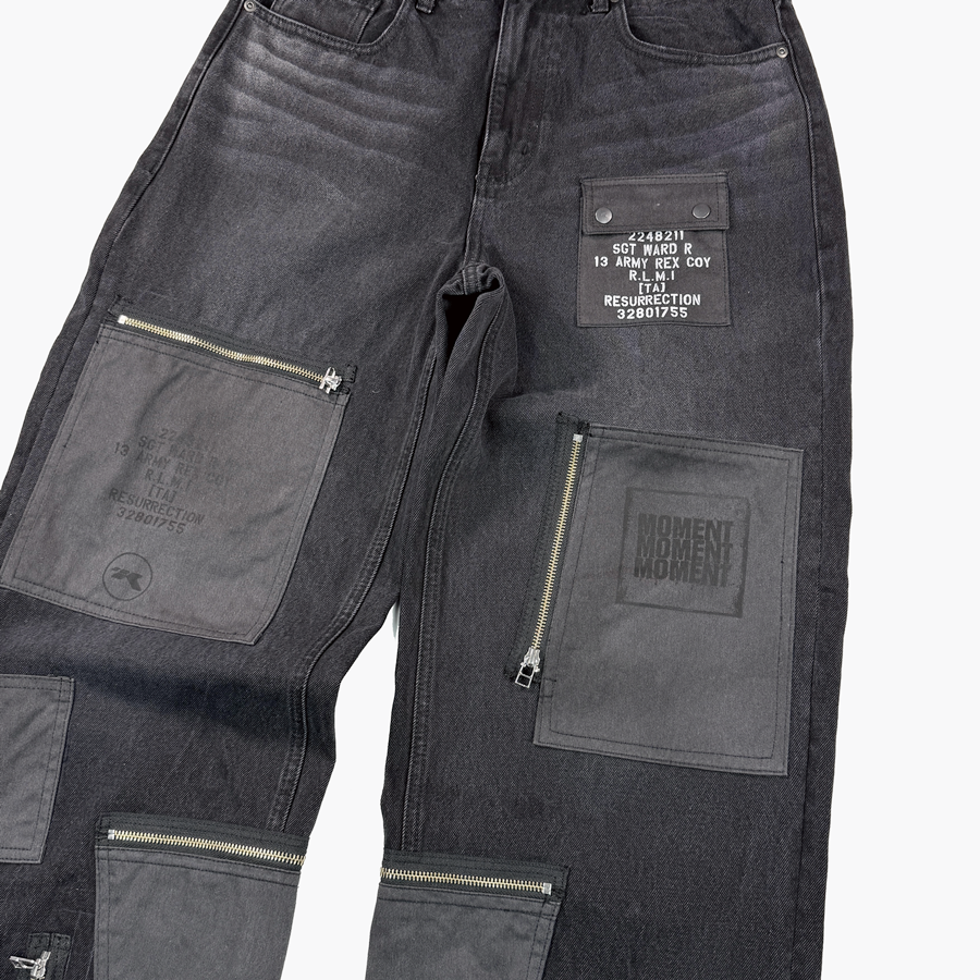 레저렉션13 패치워크 지퍼 디테일 팬츠 블랙(Resurrection13 Patchwork Zipper Detail Pants Black) - 3