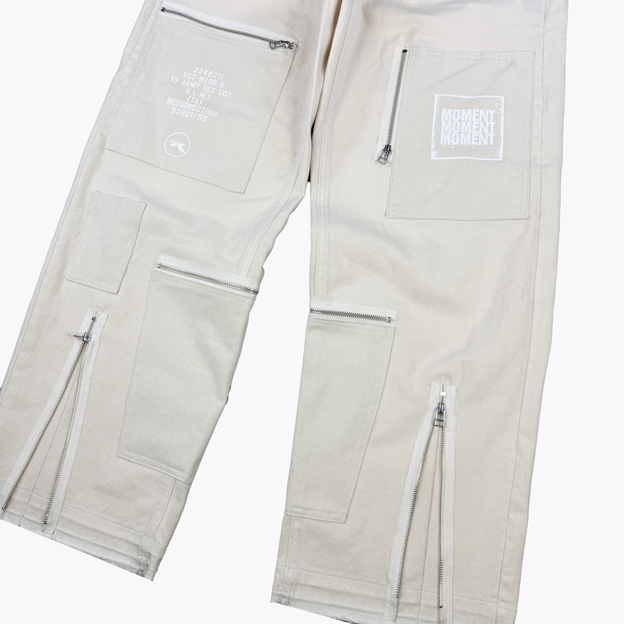 레저렉션13 패치워크 지퍼 디테일 팬츠 크림(Resurrection13 Patchwork Zipper Detail Pants Cream) - 3