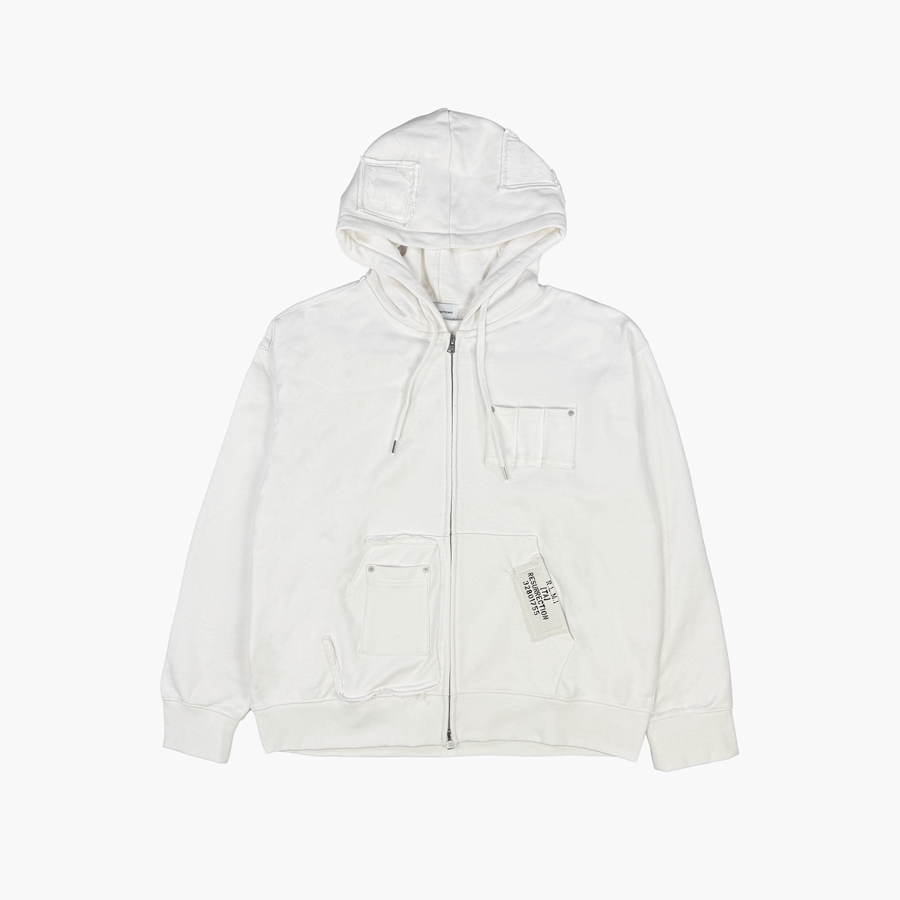 25-O002 CR Resurrection13 Patchwork Magazine 2way Zip Up Hoodie Cream