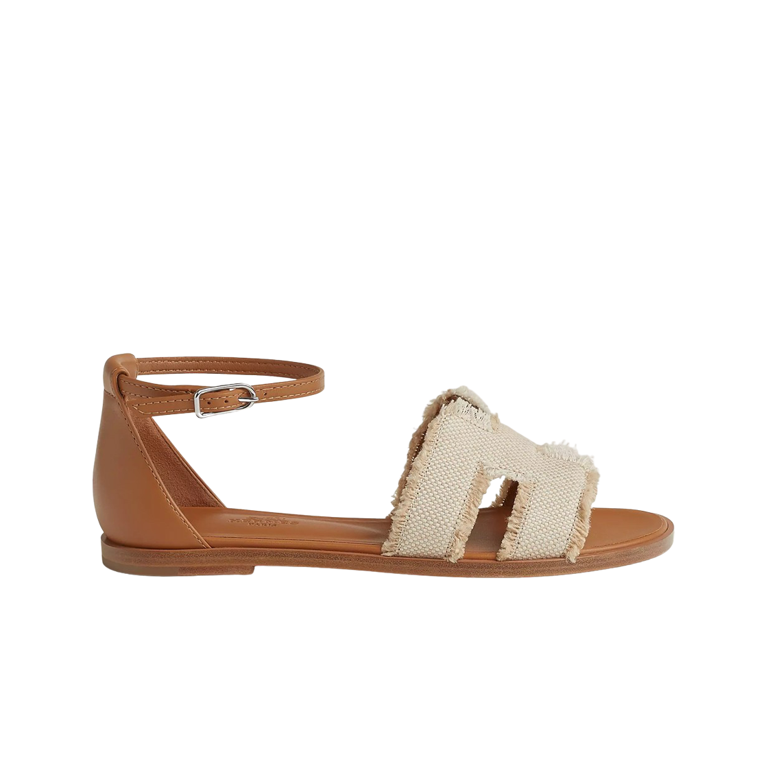 H251069ZA3 (W) Hermes Santorini Sandal Linen Canvas Lambskin & Beige Naturel