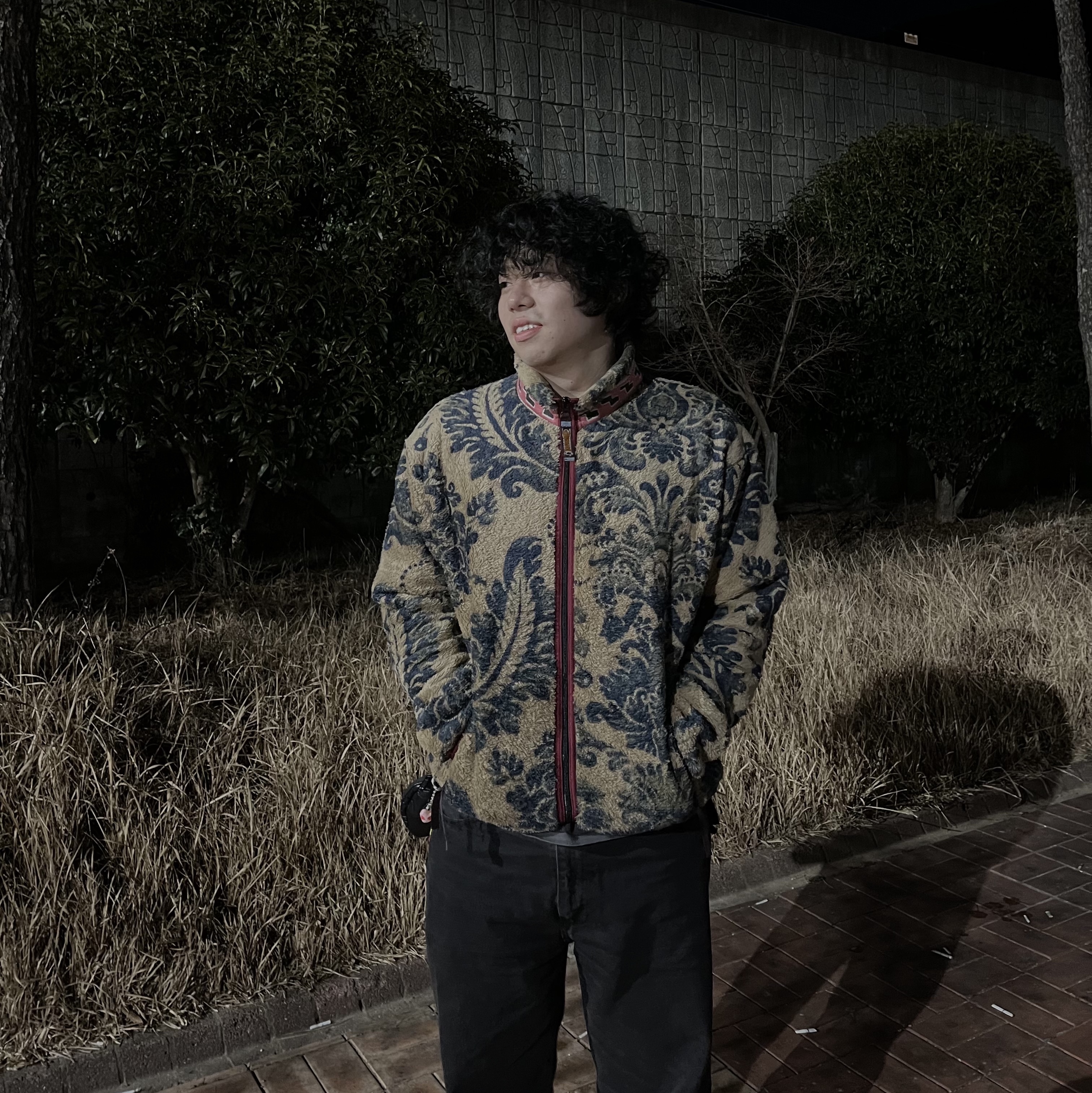 Kapital Damask Pattern Maria Fleece Zip Blouson Beige 착용 스타일 - 1