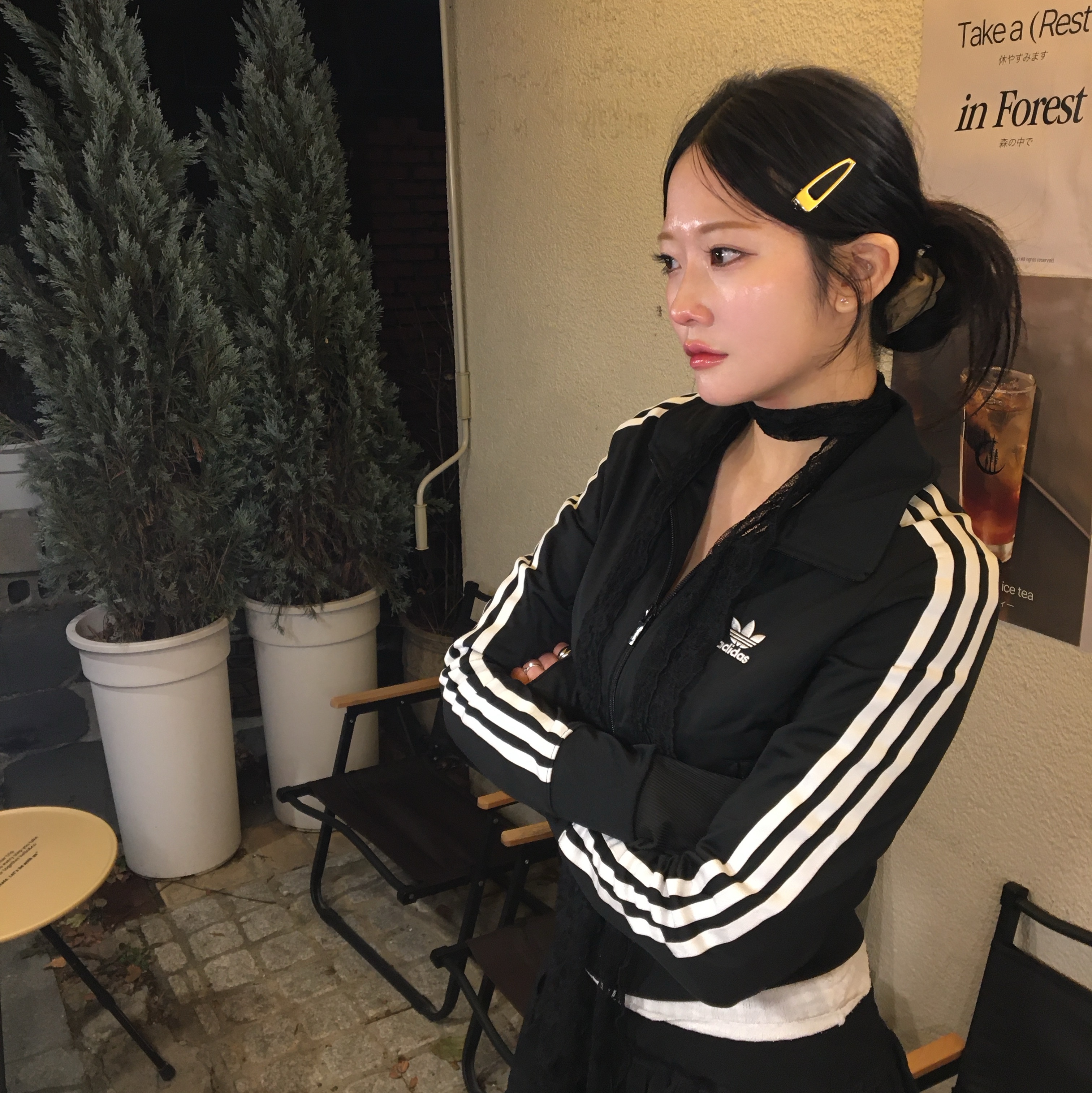 (W) Adidas Adicolor Classic Firebird Track Top Black - KR Sizing 착용 스타일 - 3