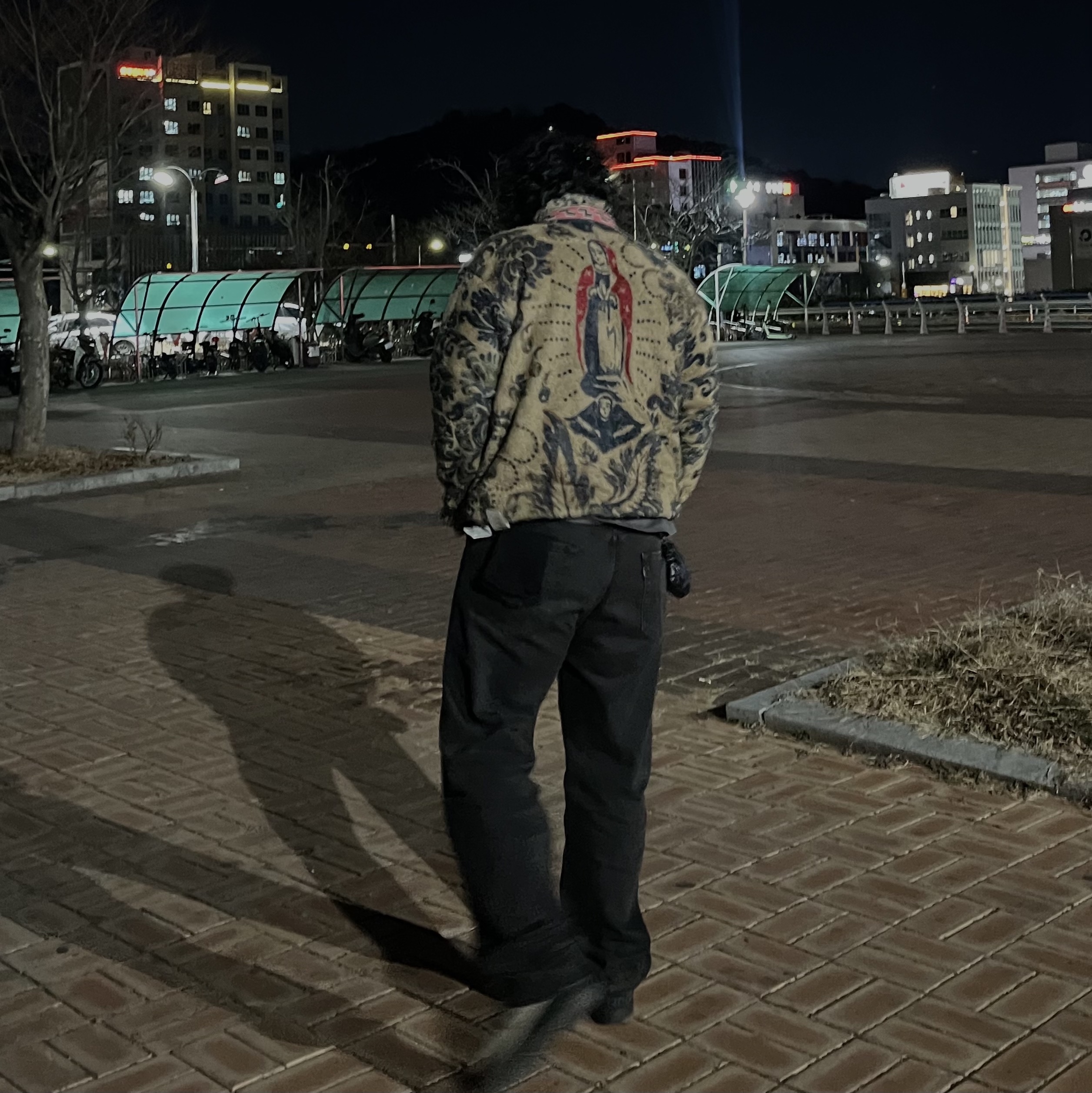 Kapital Damask Pattern Maria Fleece Zip Blouson Beige 착용 스타일 - 2