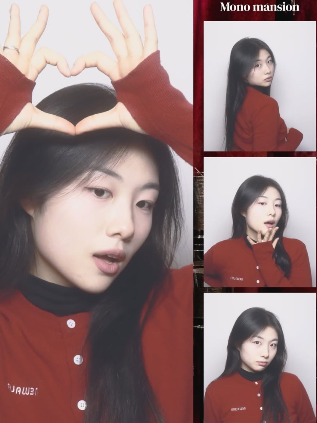 Newalrin Basic Cashmere Knit Cardigan Red 착용 스타일