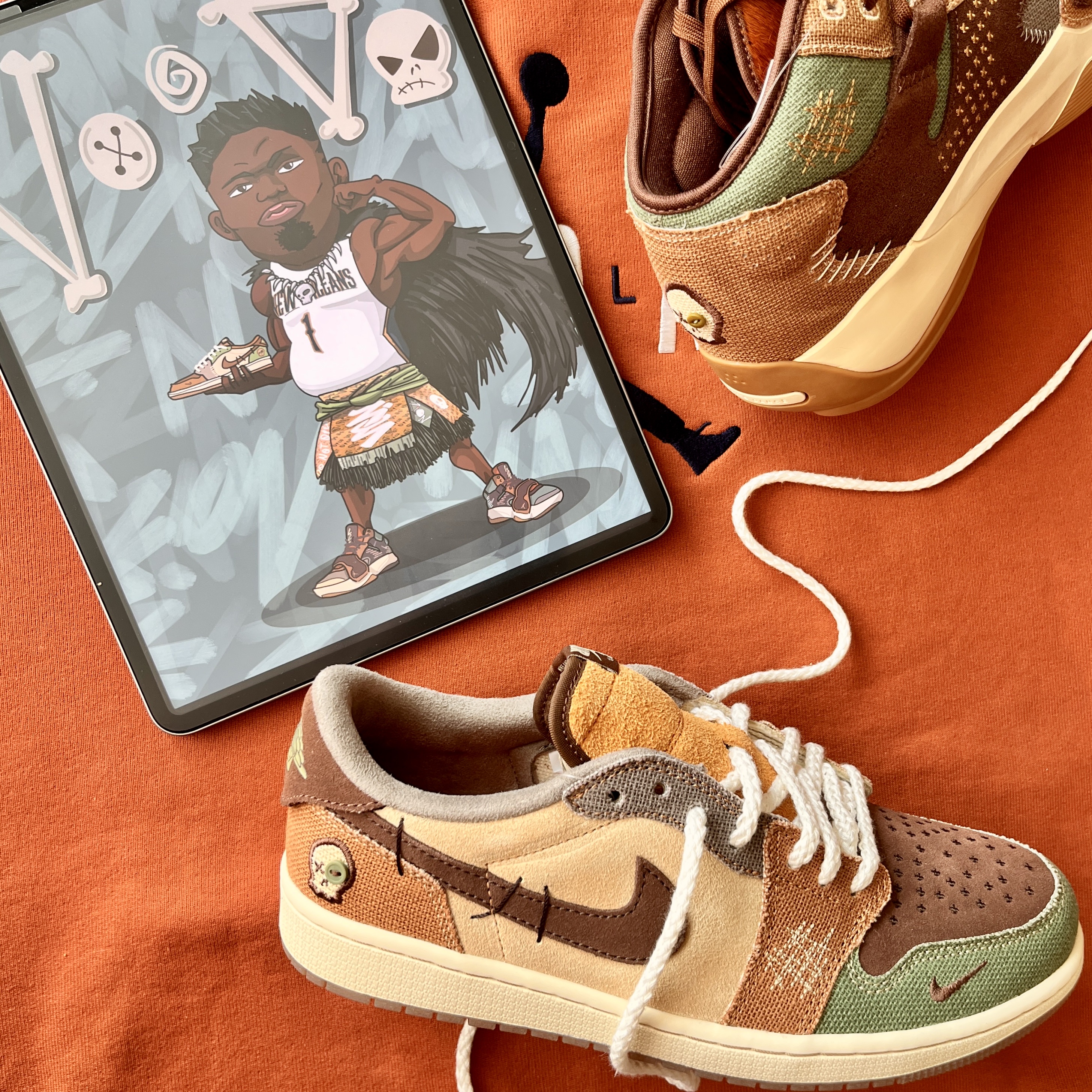 Jordan Zion 2 PF Sesame Muslin, Jordan x Eastside Golf Fleece Hoodie Burnt Sunrise - Asia 착용 스타일 - 4