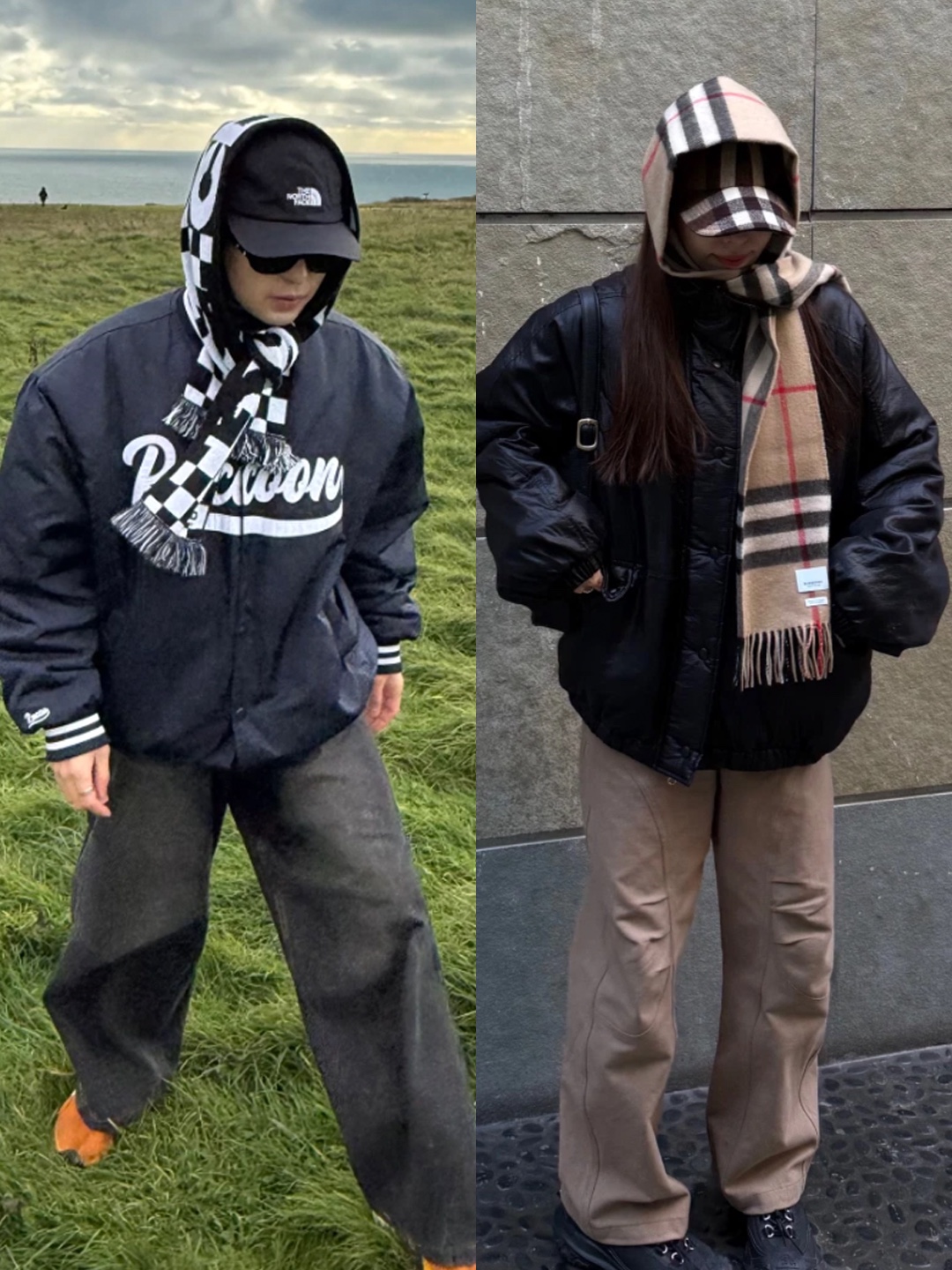 CDG Logo Check Muffler White Black, (W) Burberry Check Cashmere Muffler Archive Beige 착용 스타일 - 2