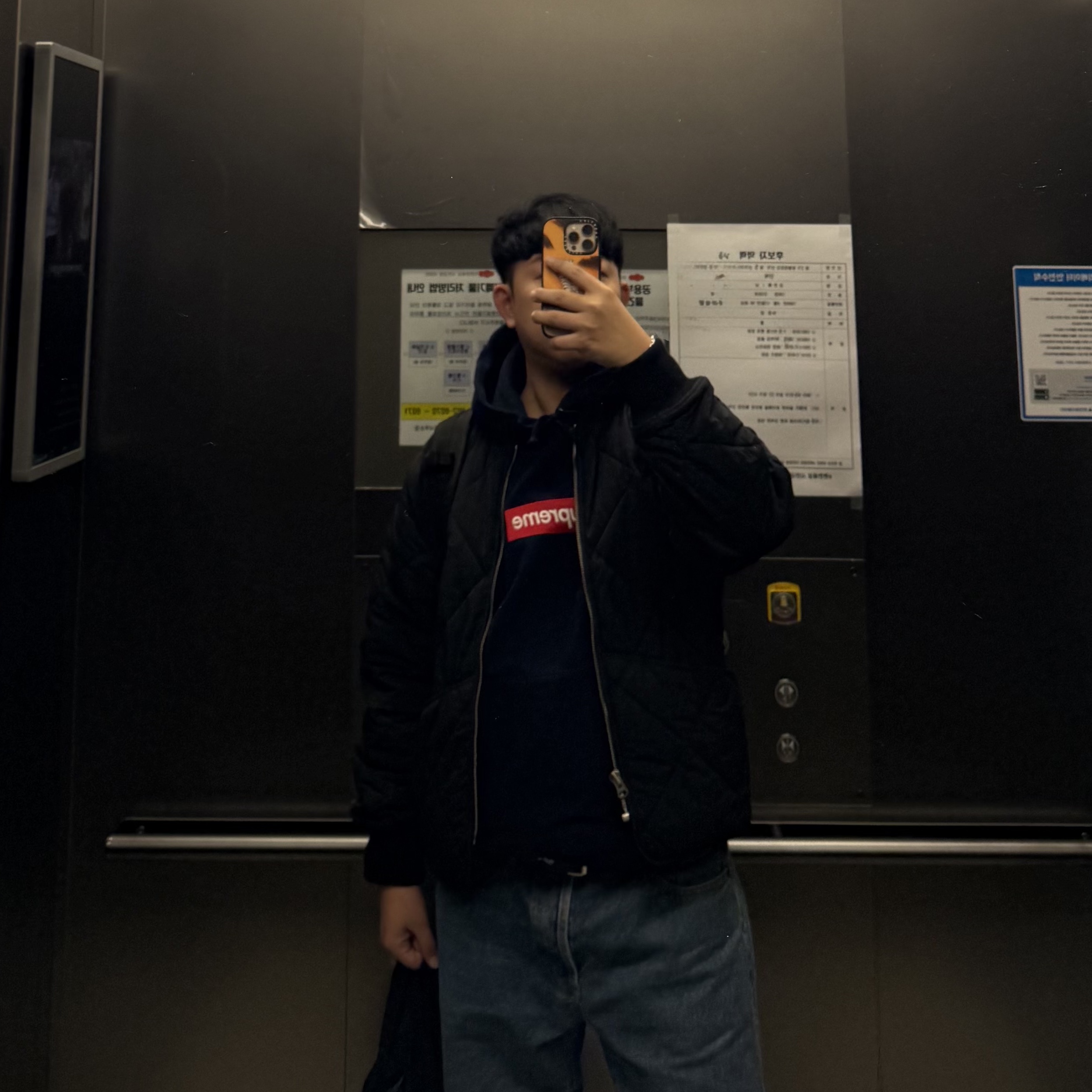 Supreme Box Logo Hooded Sweatshirt Navy - 24FW, Stussy Dice Quilted Liner Jacket Black 착용 스타일