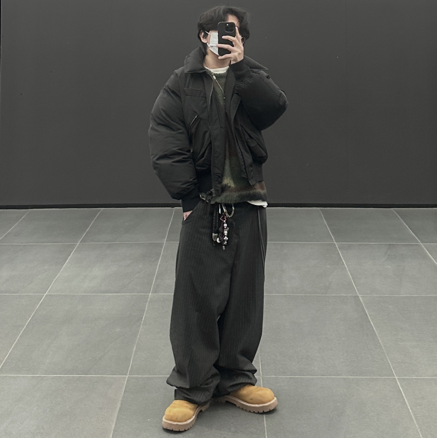 Supreme x Comme des Garcons Junya Watanabe Man Brushed Camo Sweater Olive - 21FW, Human Made Military Card Case Black 착용 스타일 - 4