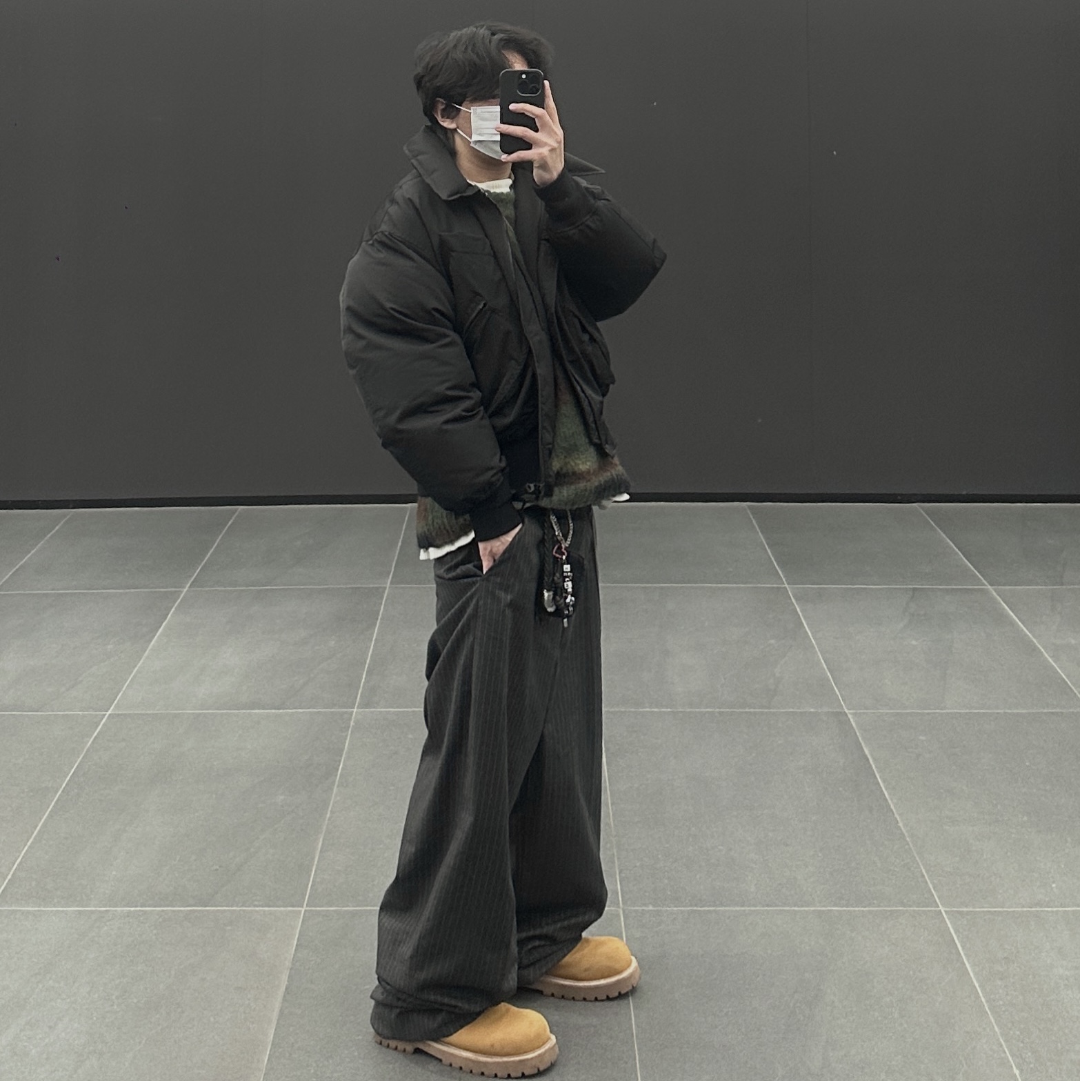 Supreme x Comme des Garcons Junya Watanabe Man Brushed Camo Sweater Olive - 21FW, Human Made Military Card Case Black 착용 스타일 - 3