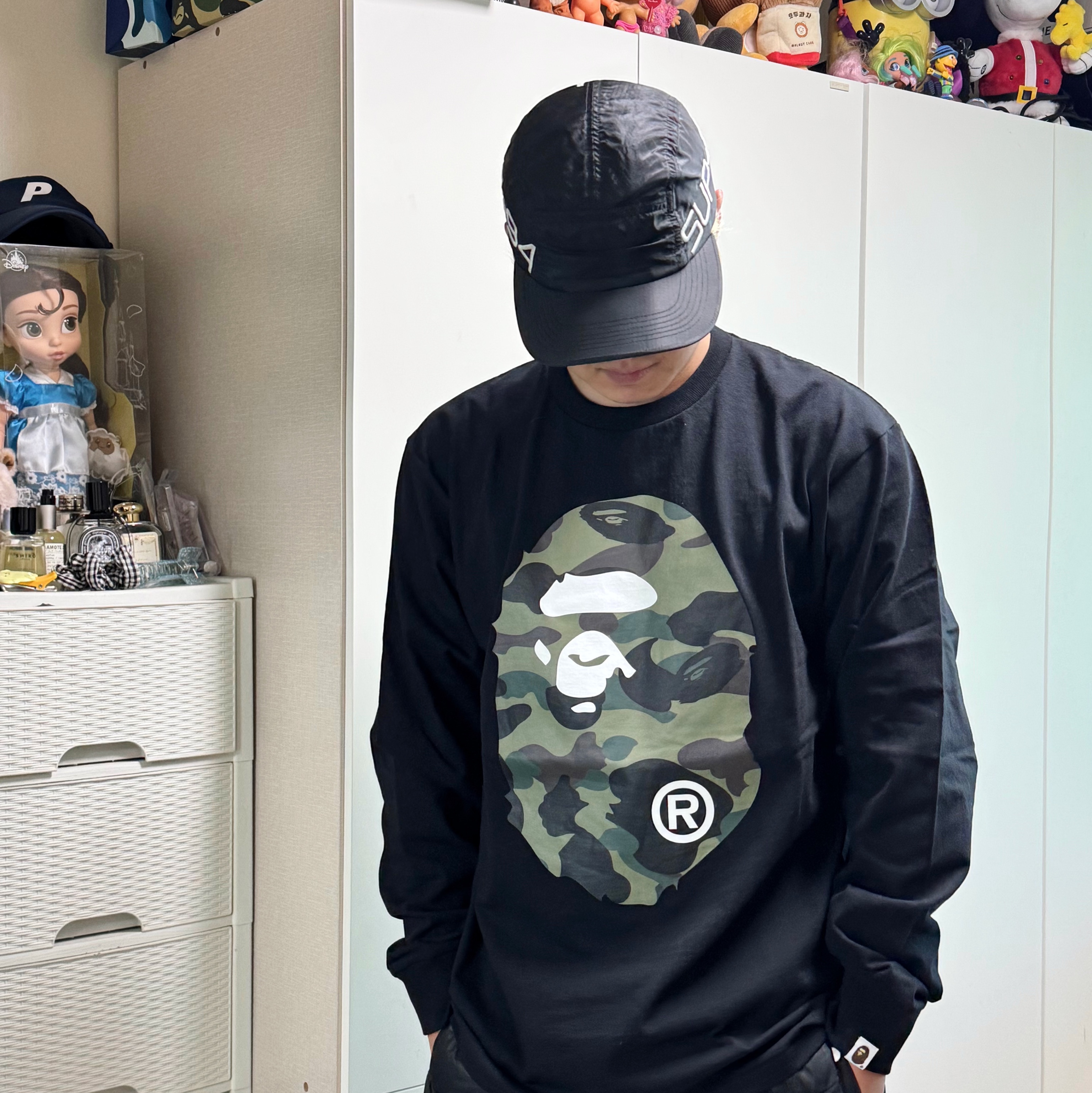 BAPE 1st Camo Big Ape Head L/S T-Shirt Black 착용 스타일